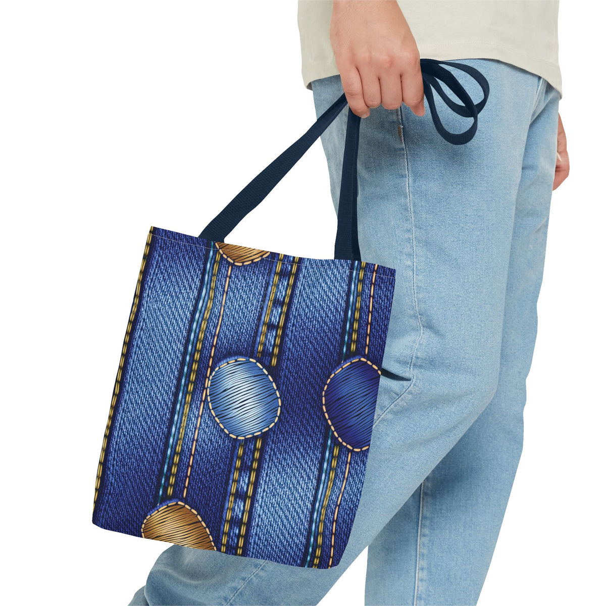 Denim Fabric Imitation Print Unisex Canvas Bag Poly Spun 3 Sizes Tote Bag 186-1