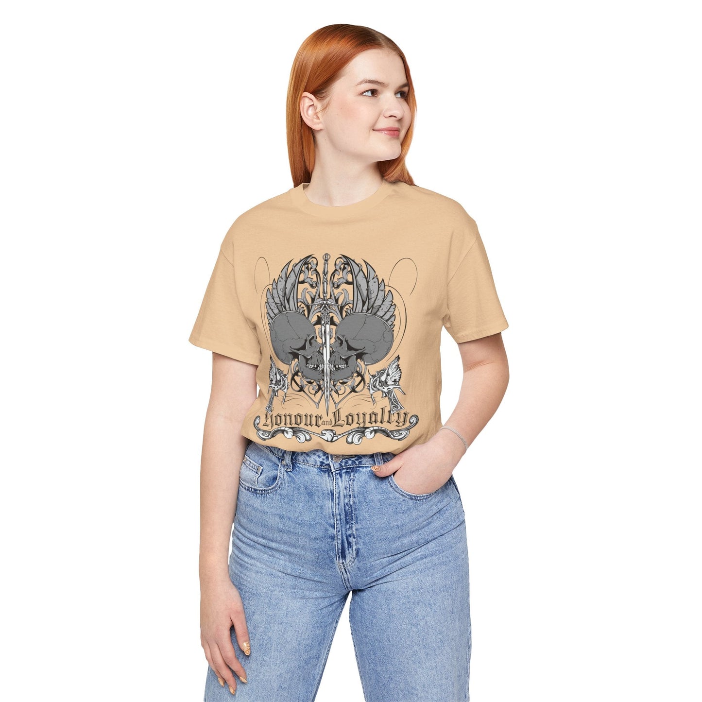 Honor Loyalty crest tee Gothic heraldry skulls wings emblem Art-48