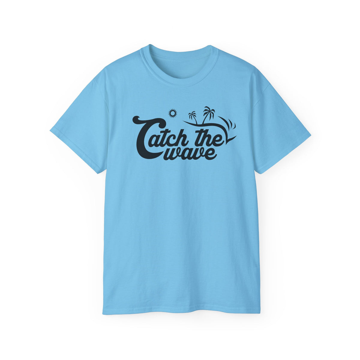 Catch the Wave Tee | Surf Script Typography, Palm Trees, Beach Vibes