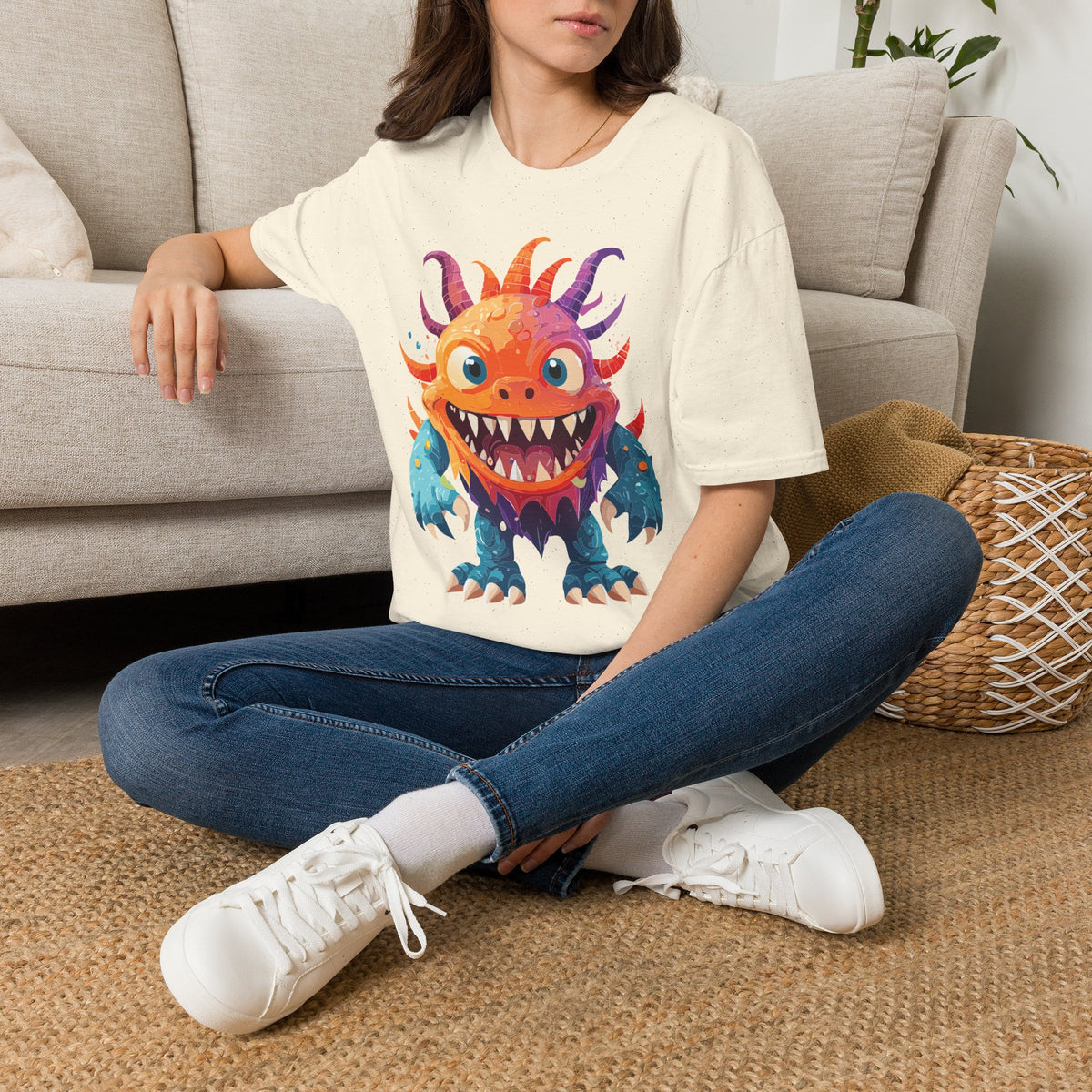 Colorful Cartoon Monster T-Shirt | Cute Spiky Halloween Creature Graphic Design Unisex 100 Cotton Gildan T-Shirt