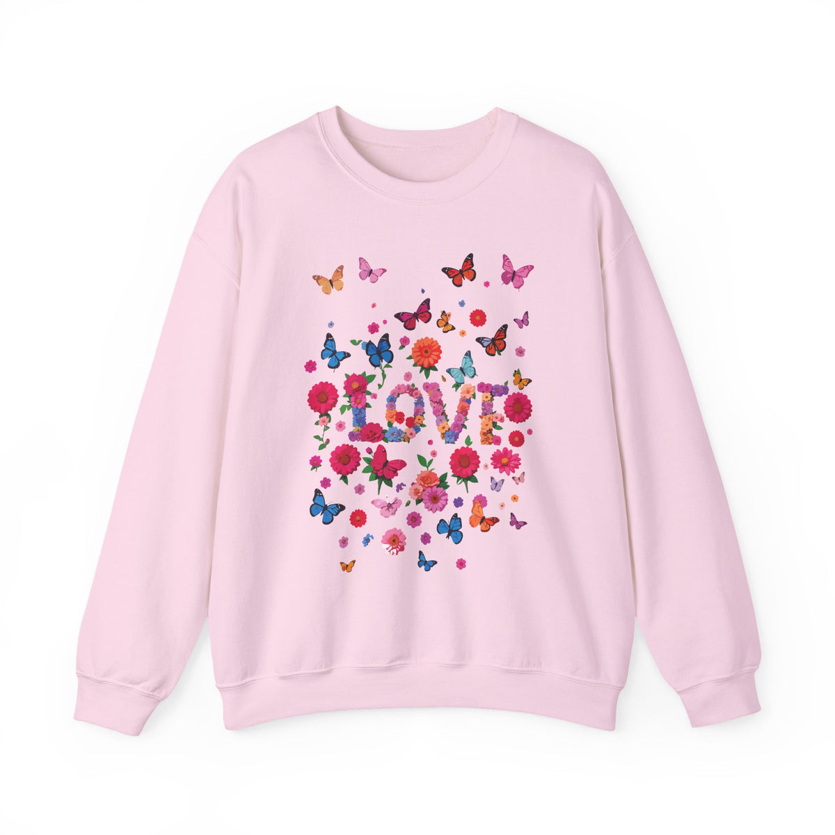 Unisex Floral Love Sweatshirt, Love Floral Sweatshirt, Floral Butterfly Sweatshirt, 50/50 Cotton-Poly Valentine's Day Sweatshirt 07