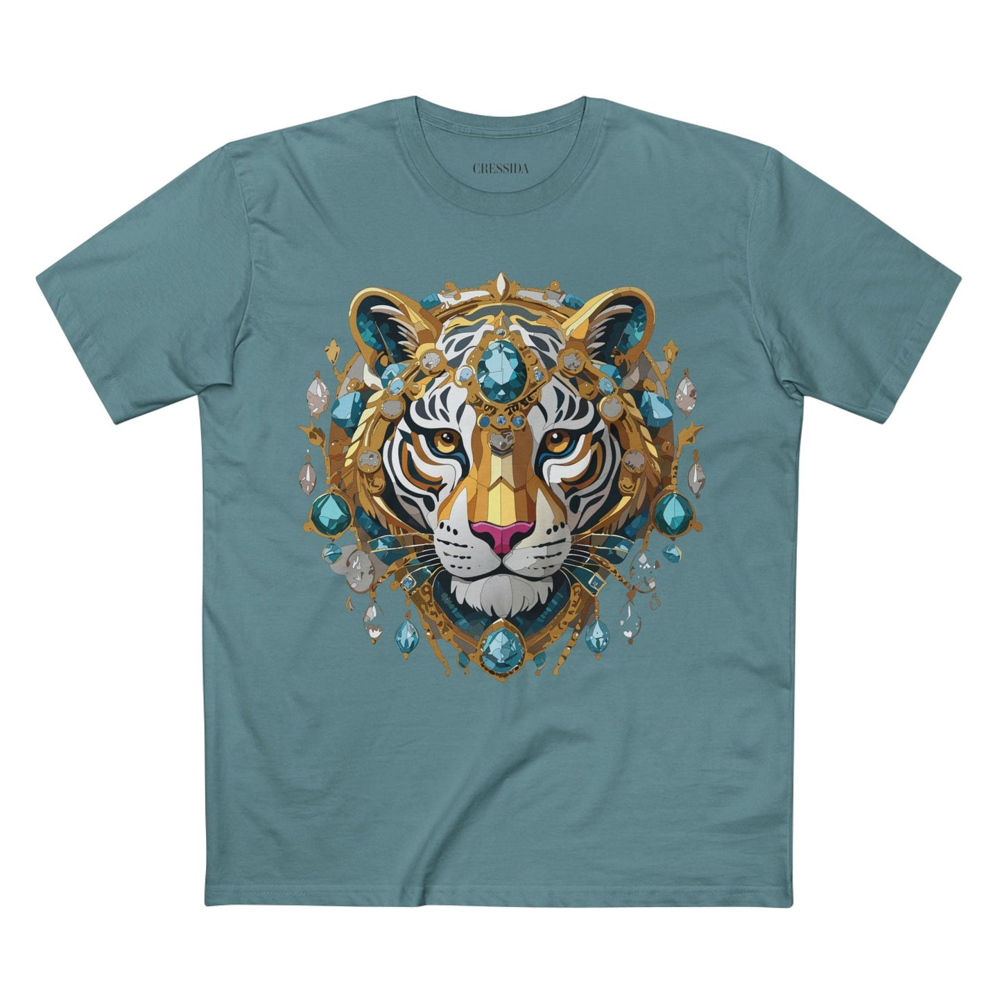 Tiger Graphic Unisex 100 Cotton Tee With Unique Animal Golden Medallion Art Design 50