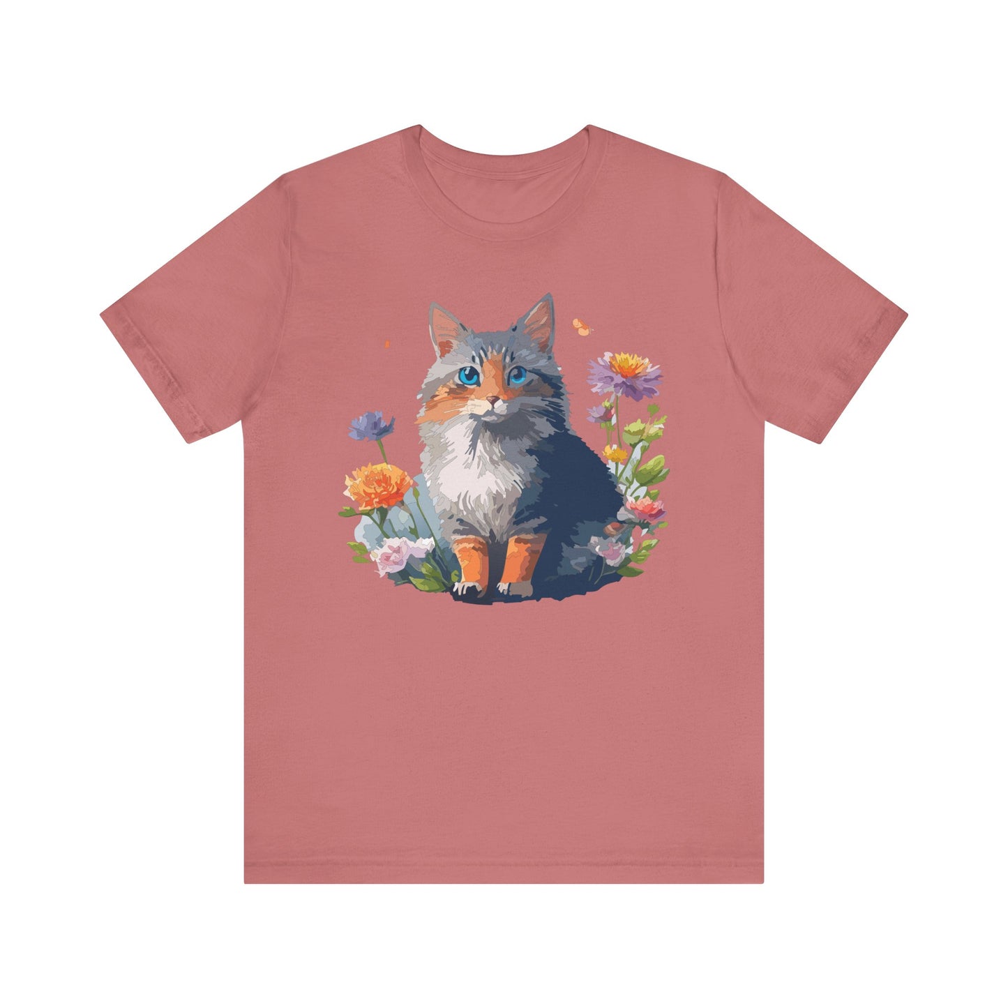 Floral Cat Tee, Animal Shirt, Cat Shirt, Floral Tee, Flower T-shirt, T-Shirt with Animal, Summer Top with Art Design