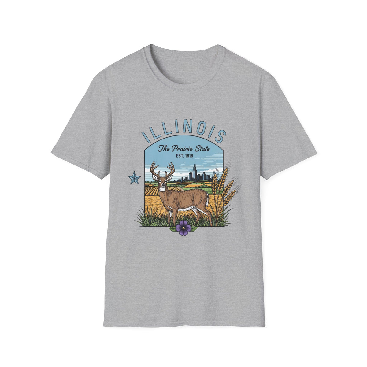 Illinois Deer T-Shirt — The Prairie State Wildlife Travel Tourist Graphic Tee Unisex 100 Cotton Gildan T-Shirt