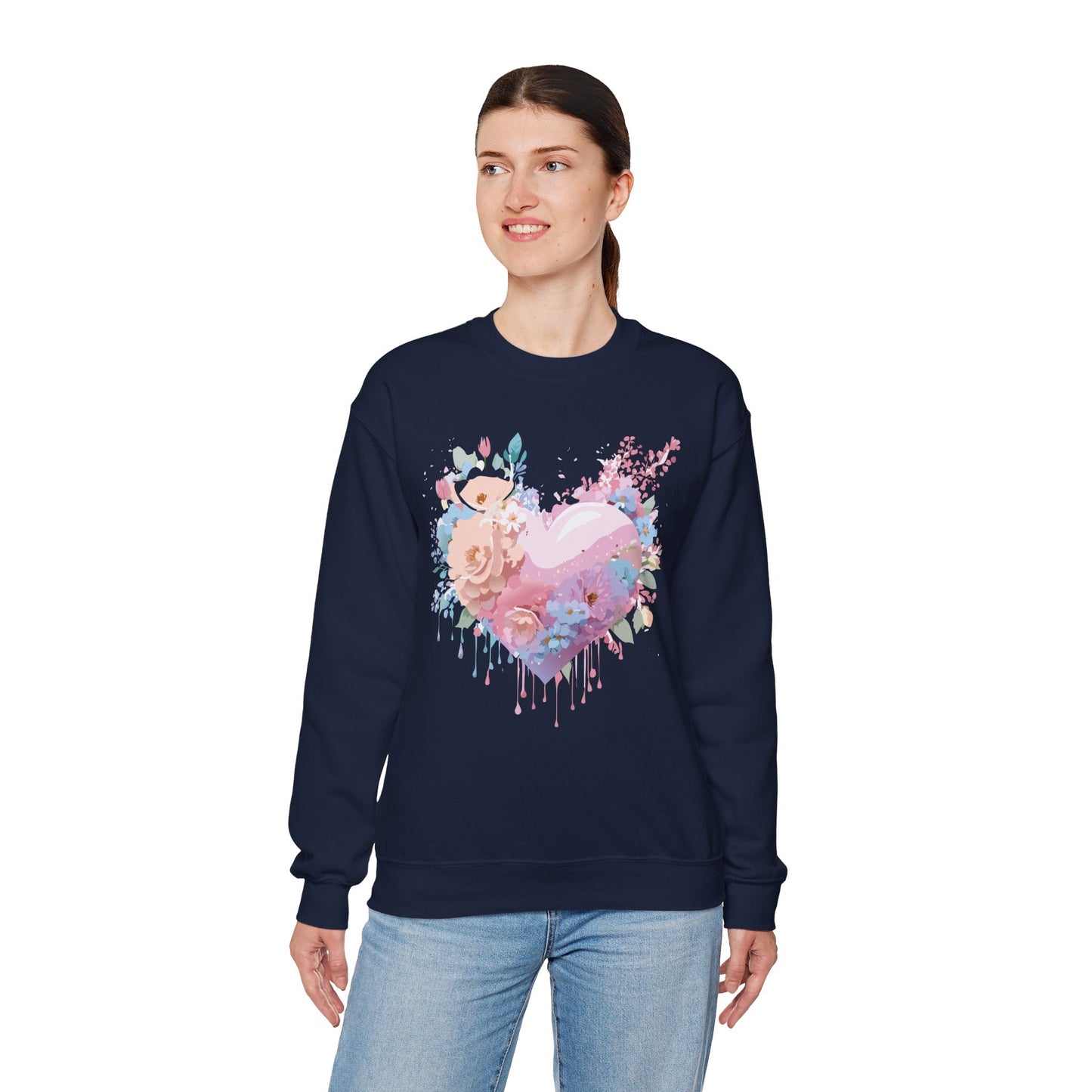 Floral Heart Sweatshirt Unisex Crewneck Valentines Day Floral Love Gildan 18000 Premium