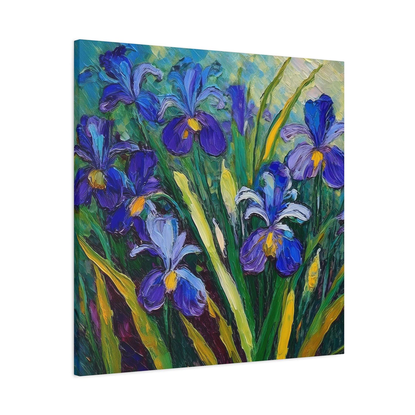 Irises Floral Print Canvas, Floral Oil Paint Print 20x20, 24x24, 30x30, 32x32, 36x36 Art Design Pine-Wood Inner Frame MC-187