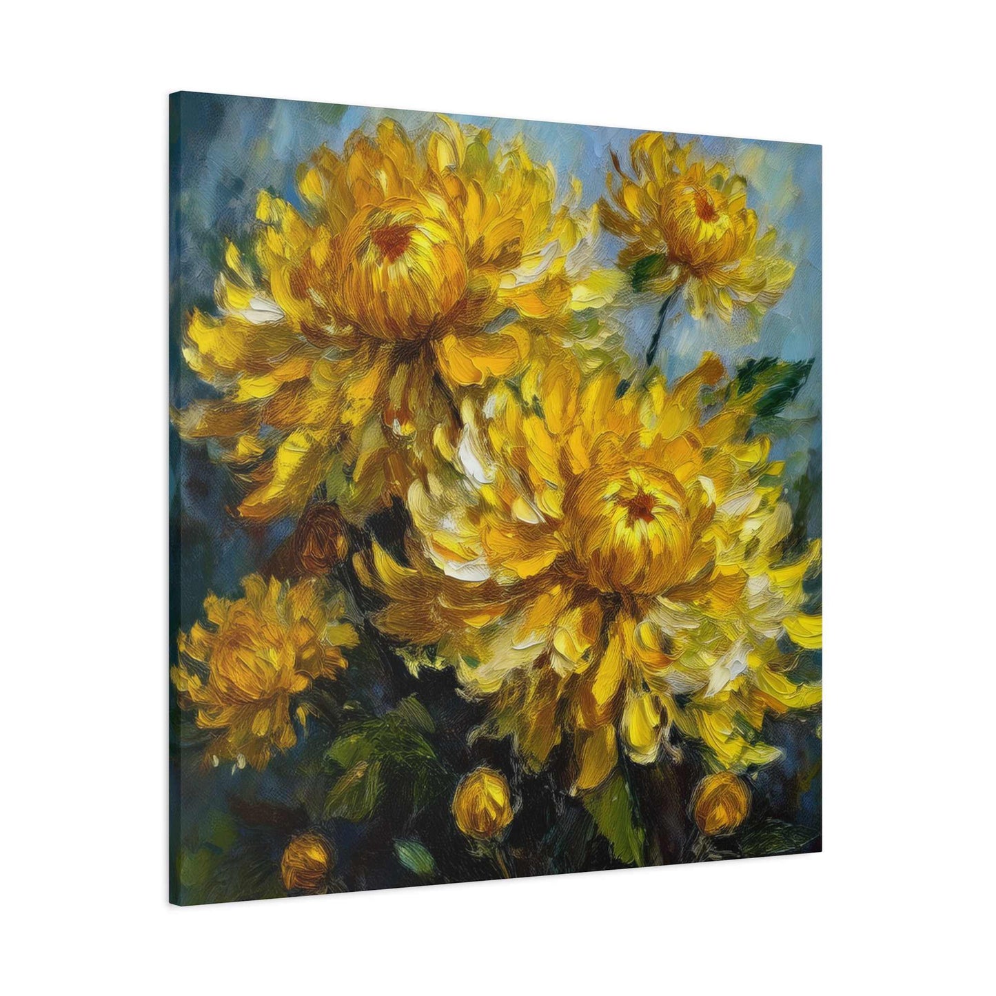 Chrysanthemums Print Canvas, Floral Oil Paint Print 20x20, 24x24, 30x30, 32x32, 36x36 Art Design Pine-Wood Inner Frame MC-163