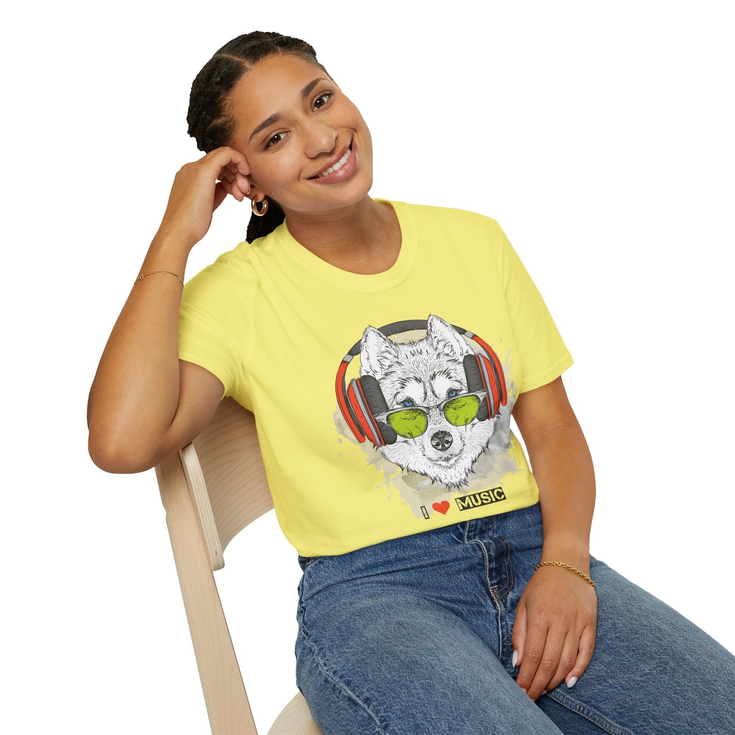 I Love Music Animals Shirt With Headphones Unisex Softstyle Tee Premium Comfort Short Sleeve