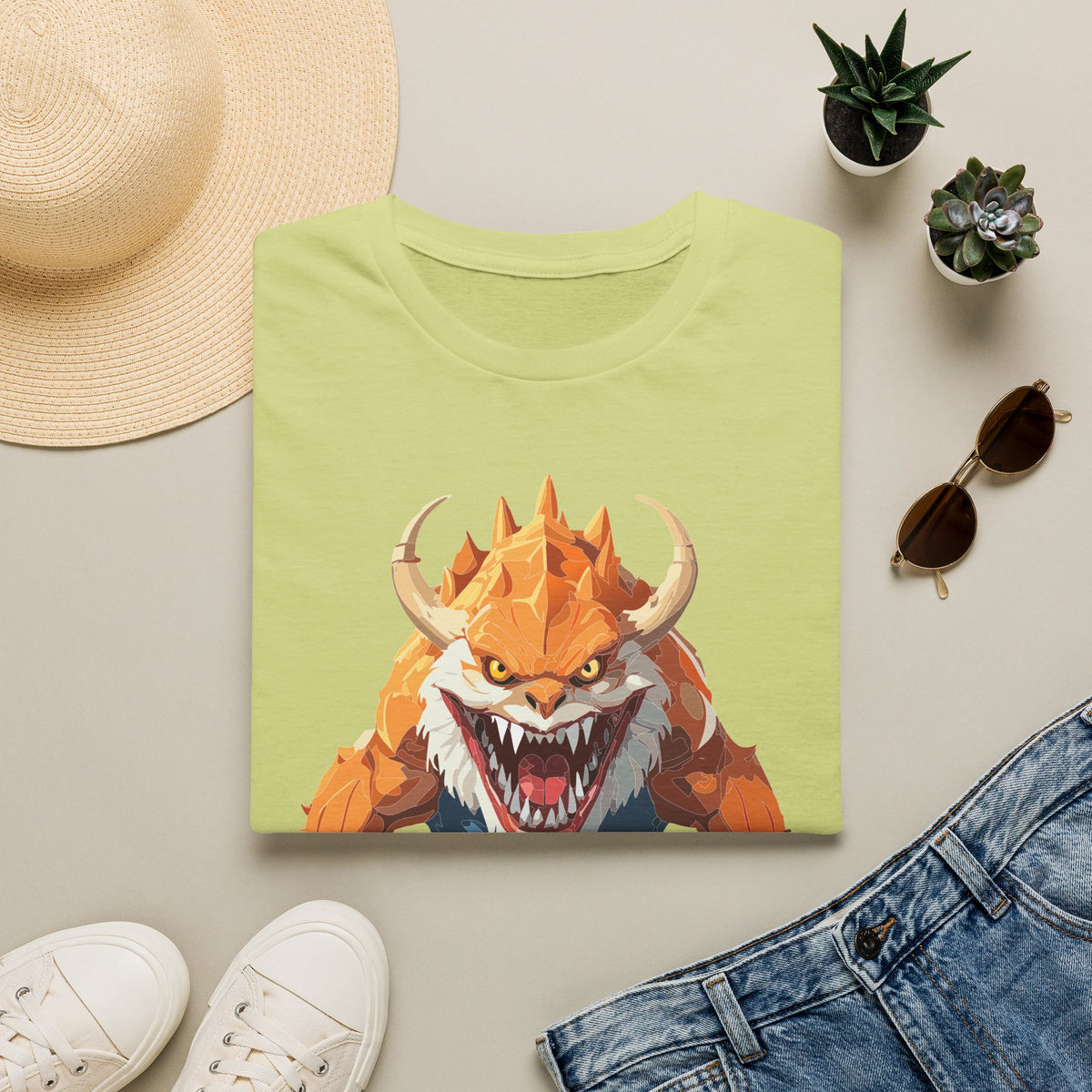 Monster Graphic T-Shirt — Fierce Orange Demon Creature Cartoon Graphic Tee Unisex 100 Cotton Gildan T-Shirt