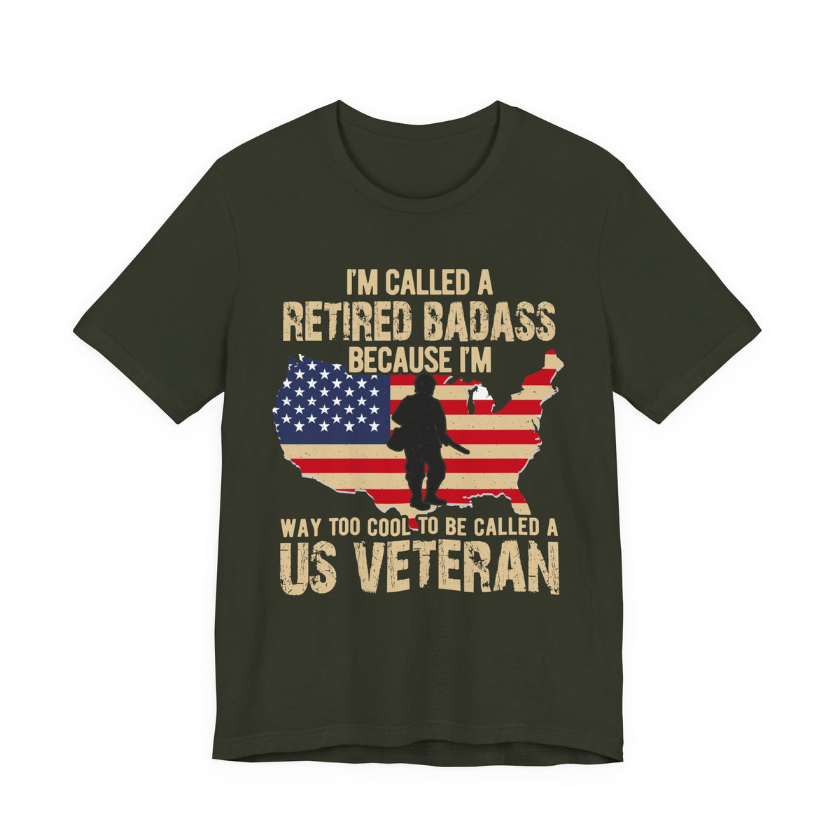 Retired Badass US Veteran T-Shirt American Flag Silhouette Unisex Cotton v22