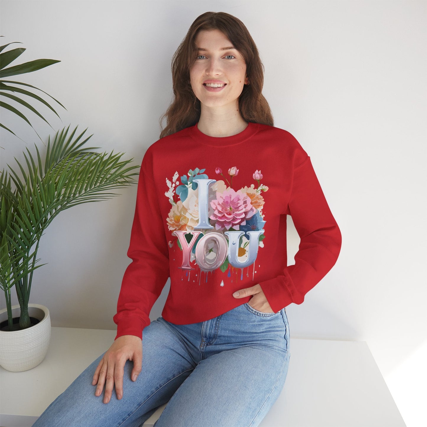 Floral Love Sweatshirt Valentines Day Unisex Crewneck Cozy Flower Design For All Season Wear