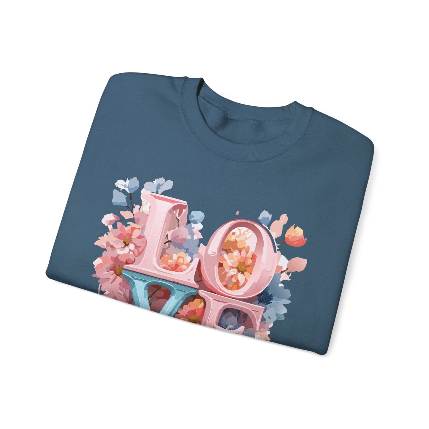 Floral Love Sweatshirt Valentines Day Unisex Heavy Blend Crewneck Gildan 18000 Cotton Polyester