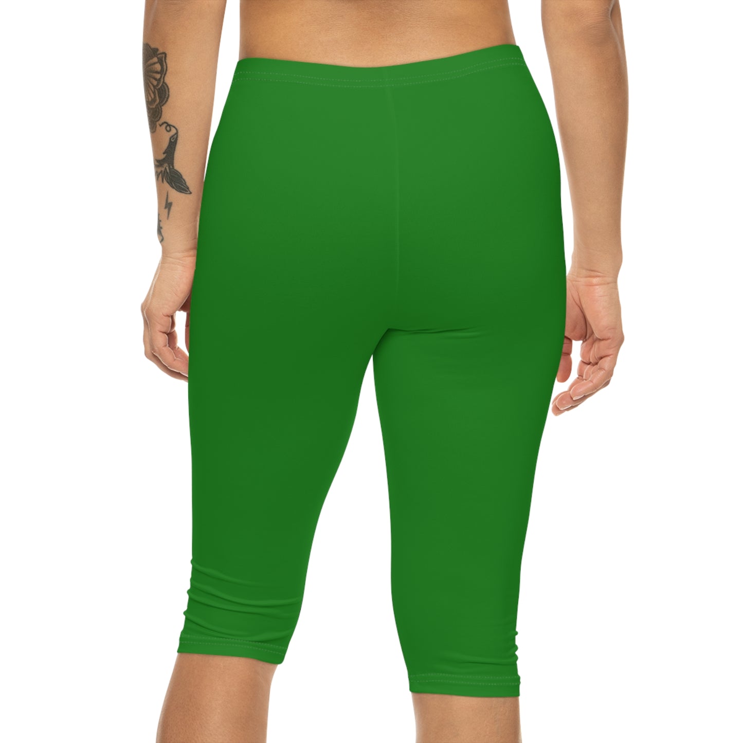 Forest Green Color Women's Brushed Suede Poly Span Casual Capri Leggings XS-2XL
