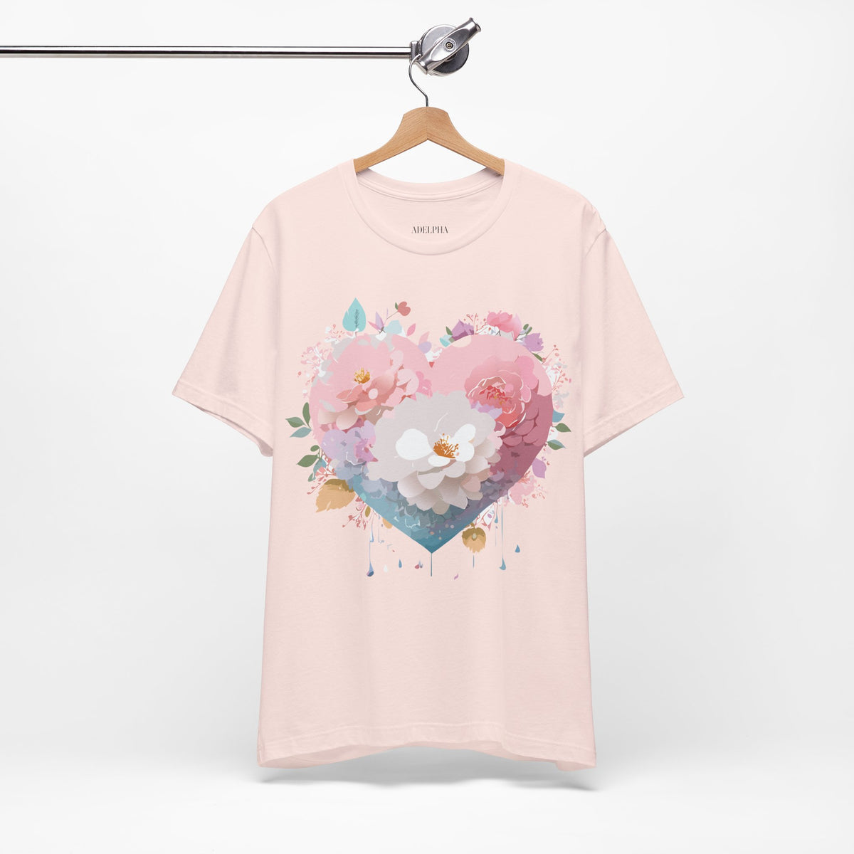 Valentine's Day Graphic Unisex Cotton Bella+Canvas Tee with Floral Art Design d99