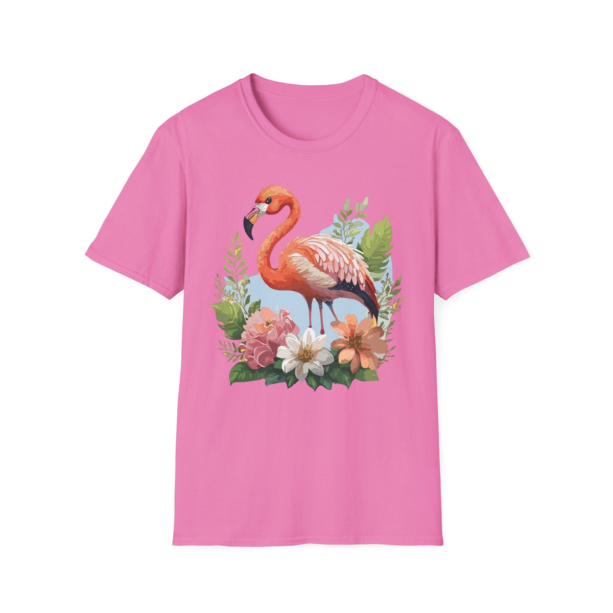 Pink Flamingo Illustration T-Shirt | Tropical Bird Floral Design