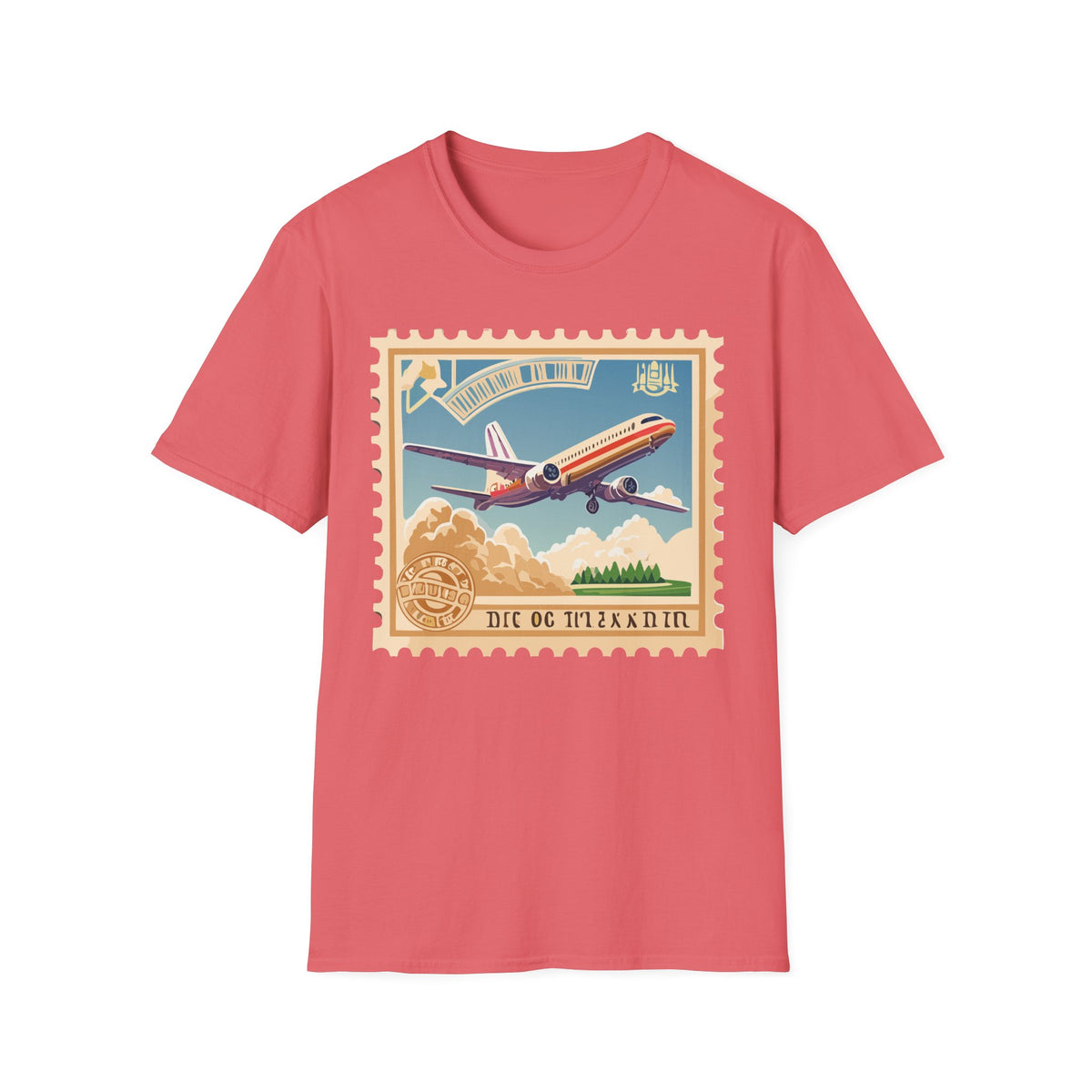 Retro Airplane Stamp illustration T-Shirt | Vintage Travel Plane Graphic Tee Unisex 100 Cotton Gildan T-Shirt