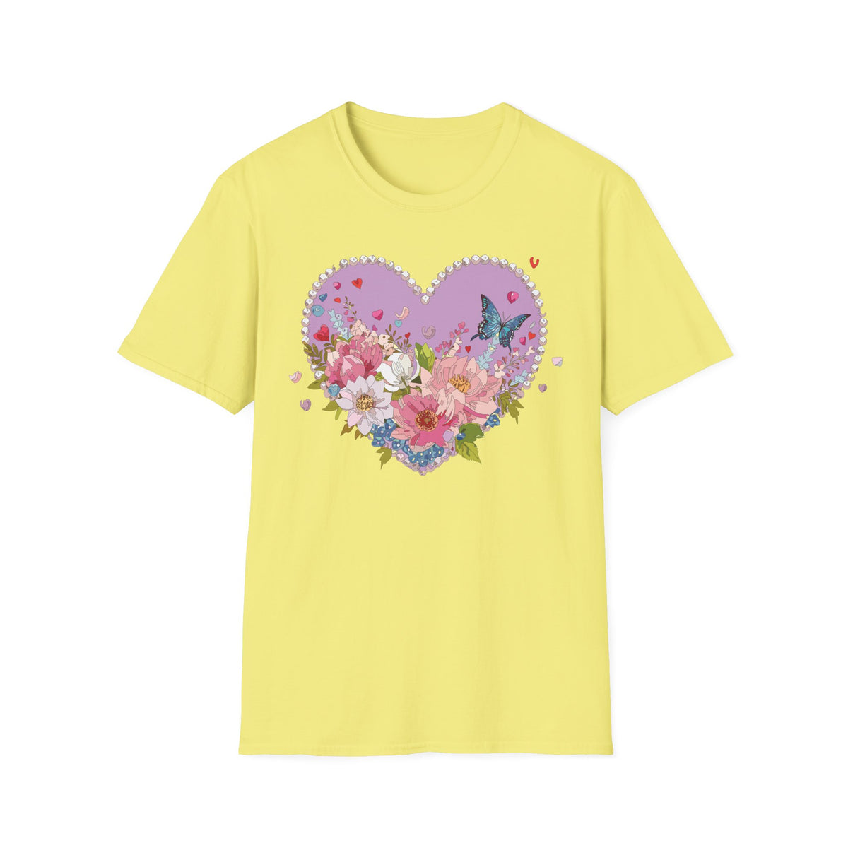 Floral Heart with Butterfly T-Shirt | Pink Flower Bouquet Tee