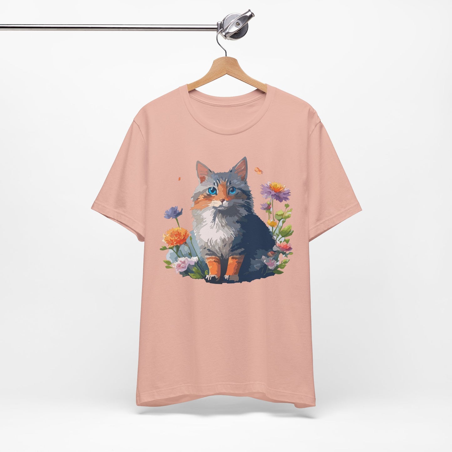 Floral Cat Tee, Animal Shirt, Cat Shirt, Floral Tee, Flower T-shirt, T-Shirt with Animal, Summer Top with Art Design