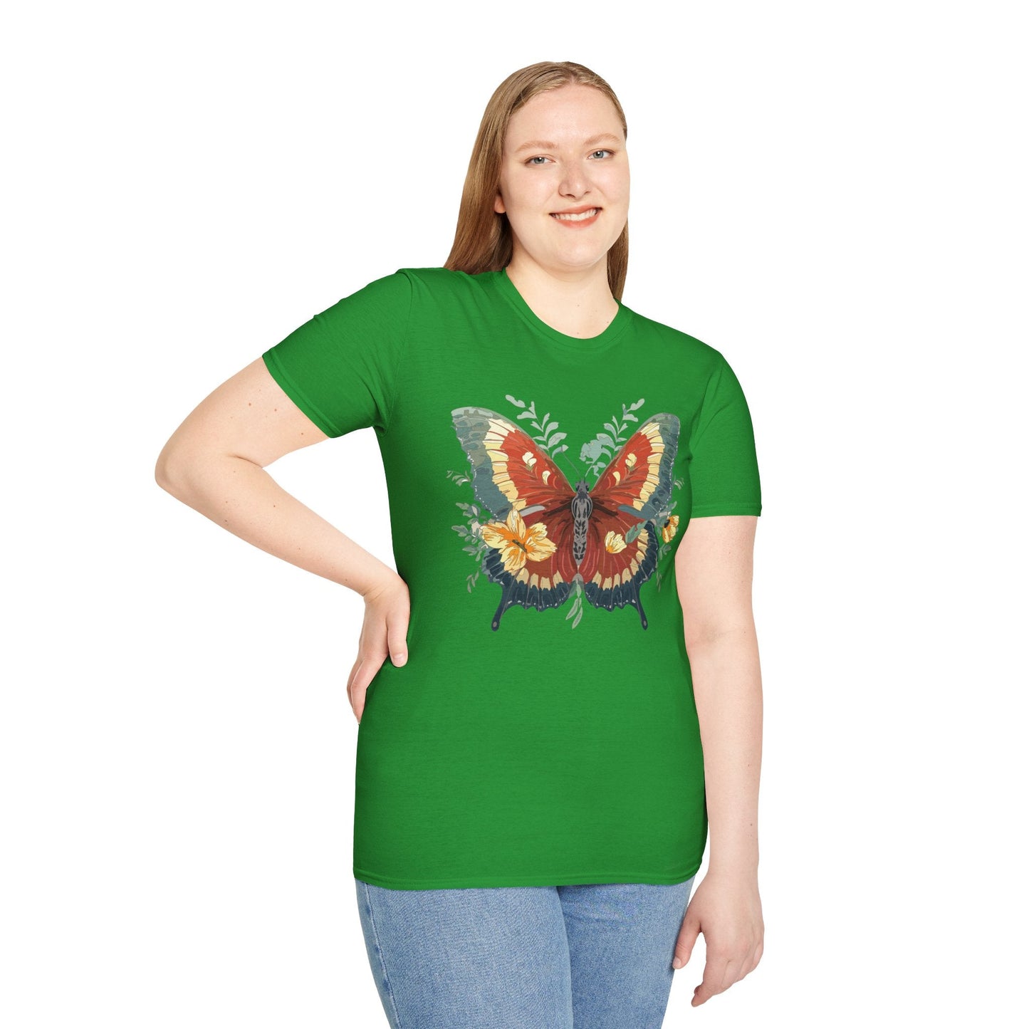 Butterfly T Shirt Unisex Gildan Softstyle 64000 Comfort Monarch Design 100 Percent Cotton