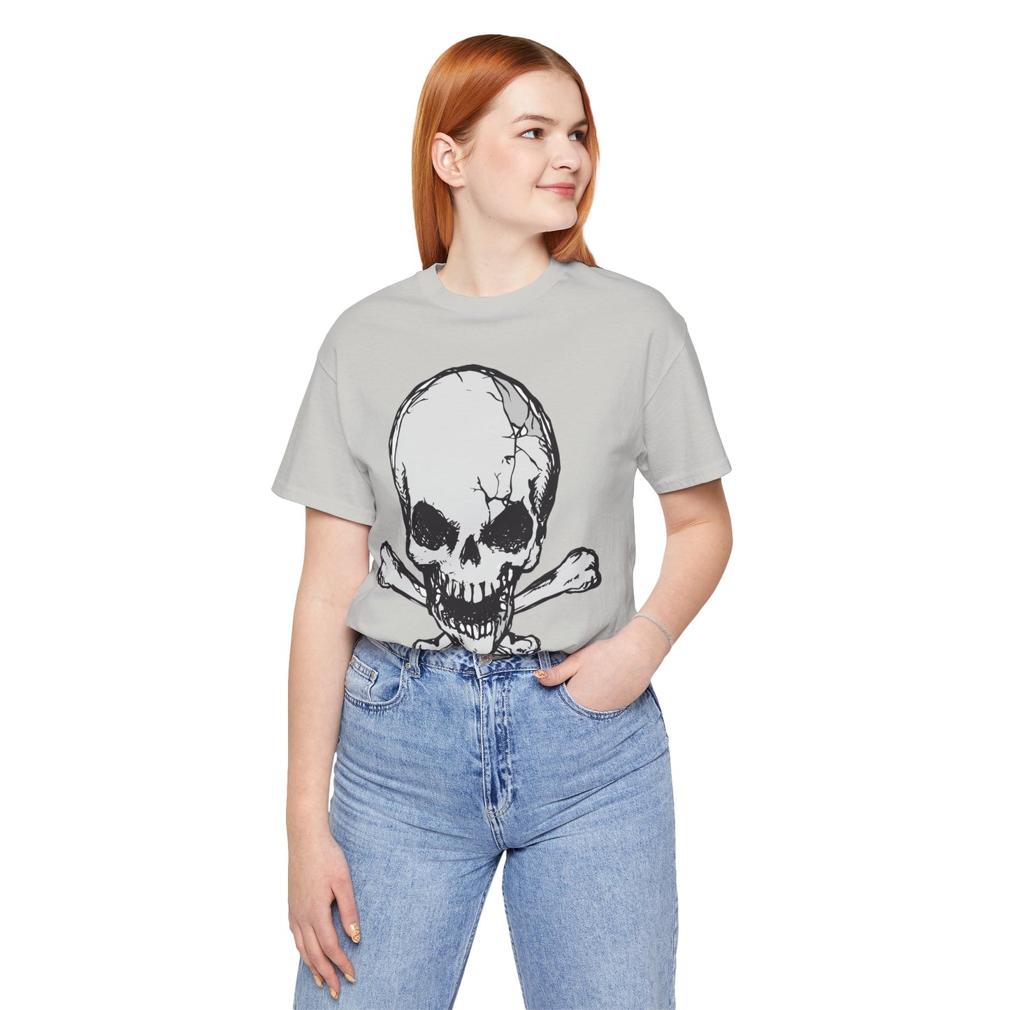 Grey Skull Graphic Design Tee, Skull Shirt, Vintage Tees, Art Design T-Shirt, Vintage Graphic Tee, Art Shirts with Skulls