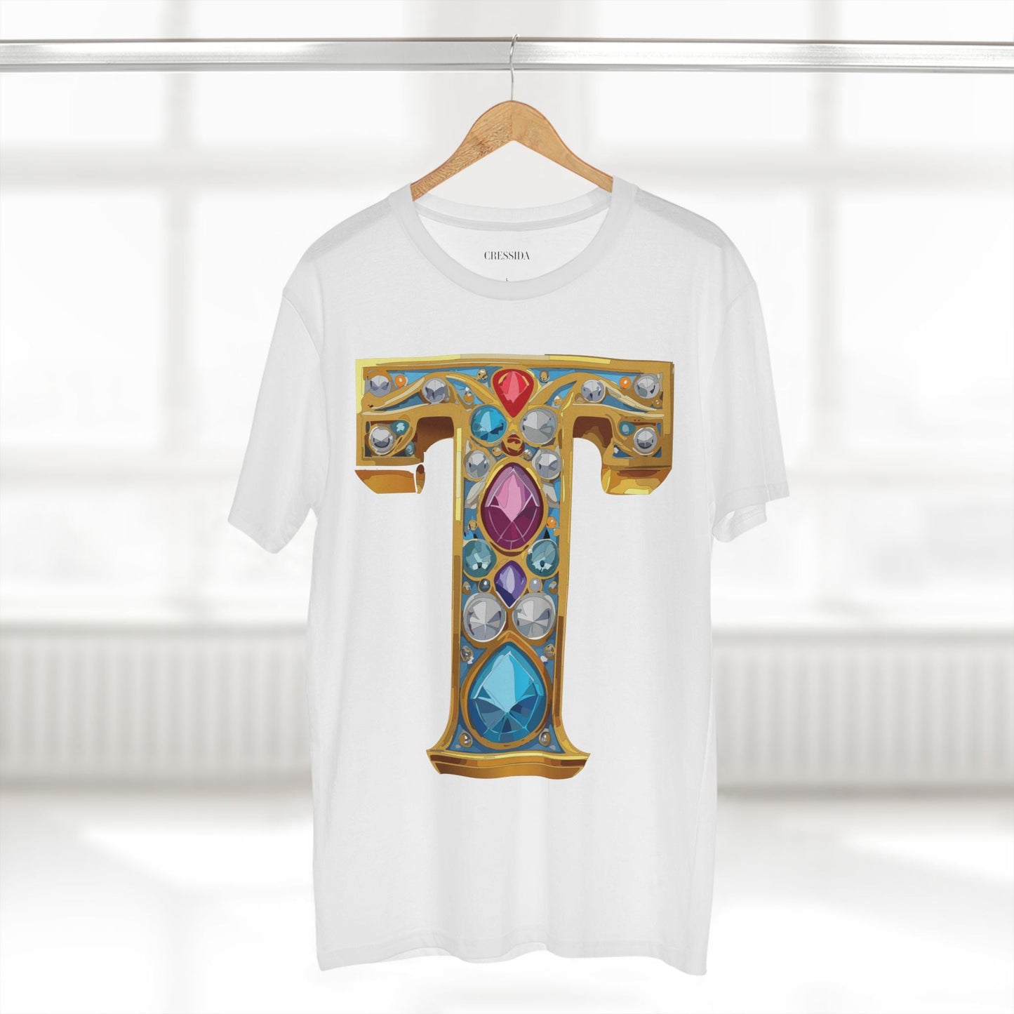 Letter T Graphic Design Tee Unisex 100 Cotton With Antique Gold Letters Artwork T-Shirt