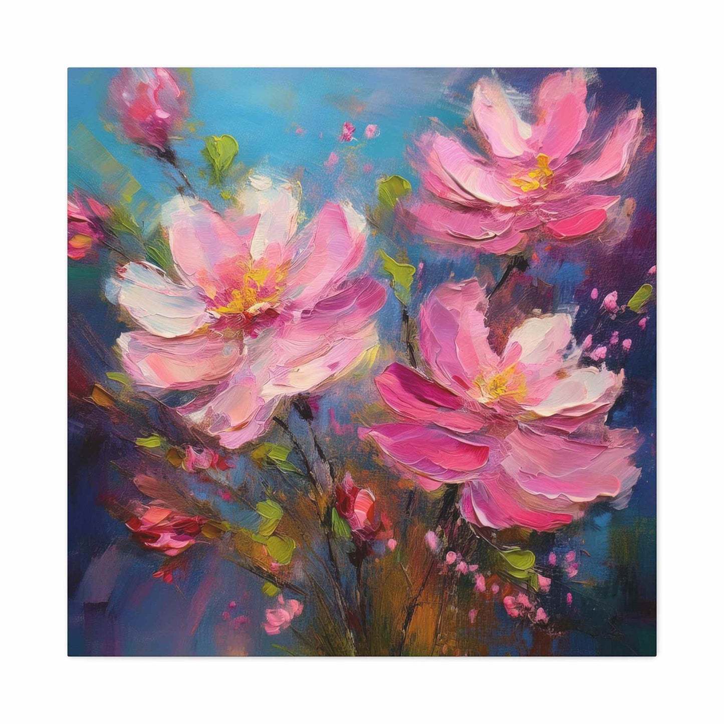 Pink Flowers Print Canvas, Pink Flowers Oil Paint Print 20x20, 24x24, 30x30, 32x32, 36x36, Art Design Print Non-Frame MC-10
