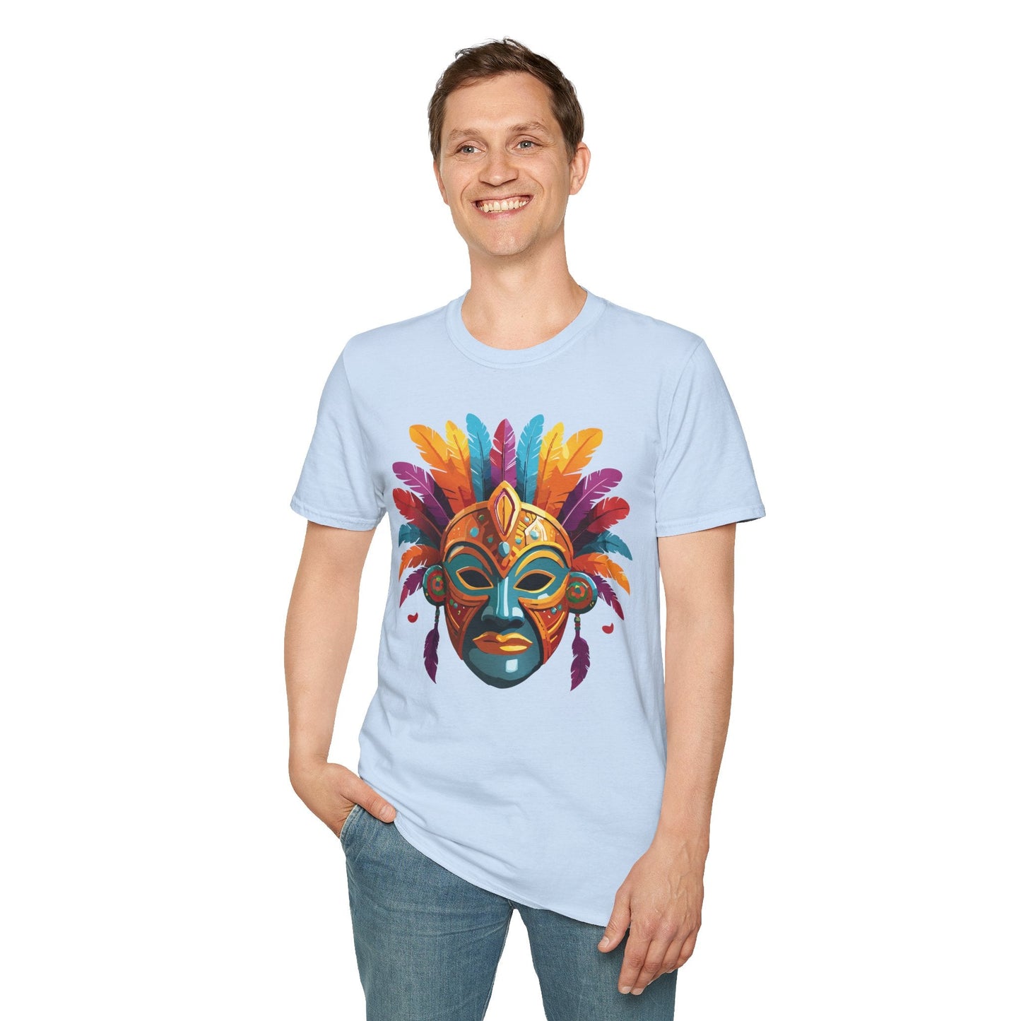 Unisex Gildan Mask T Shirt Softstyle 64000 With Art Design Lightweight Cotton Tee