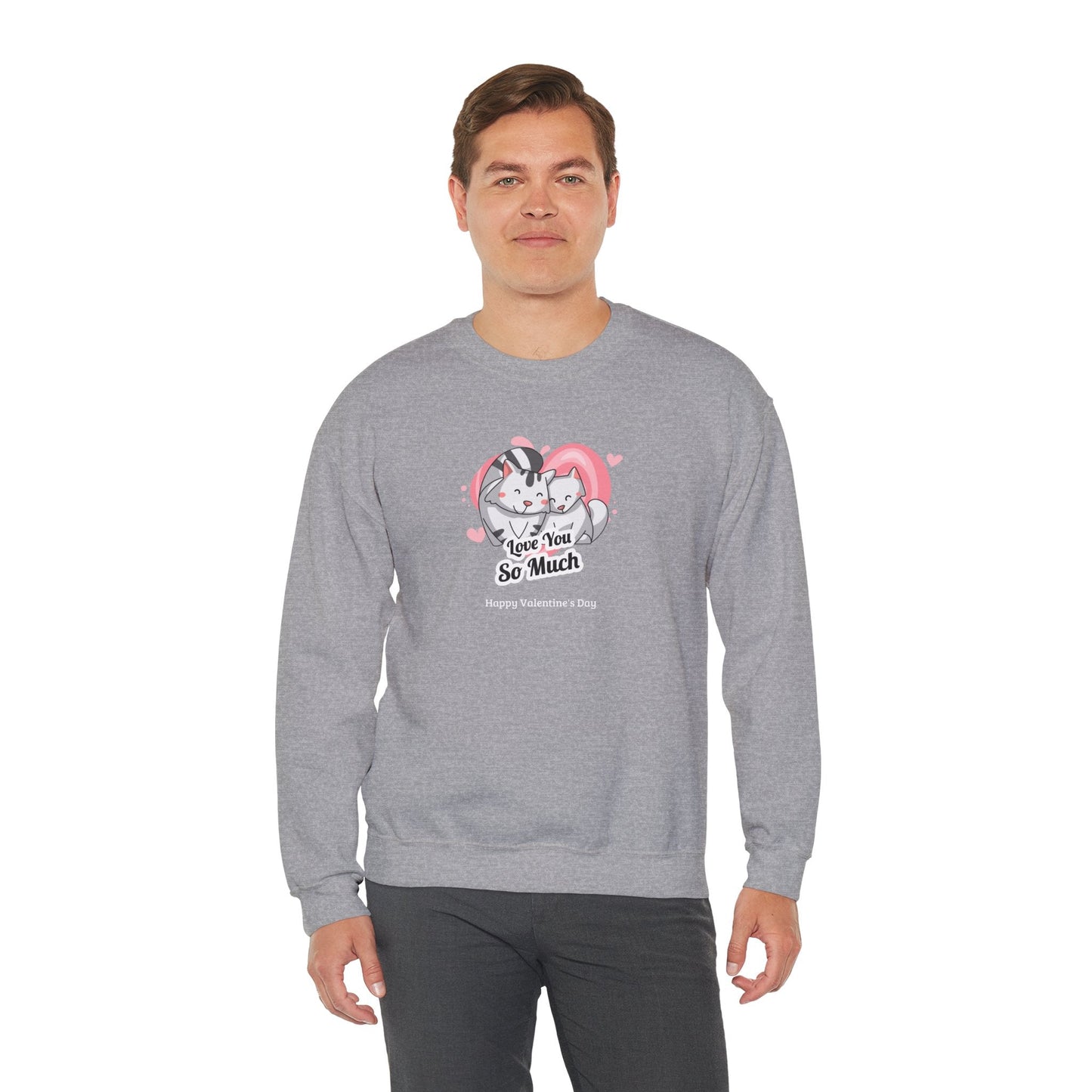 Cat Heart Sweatshirt Valentines Day Unisex 50 50 Cotton Poly Crewneck Gildan 18000