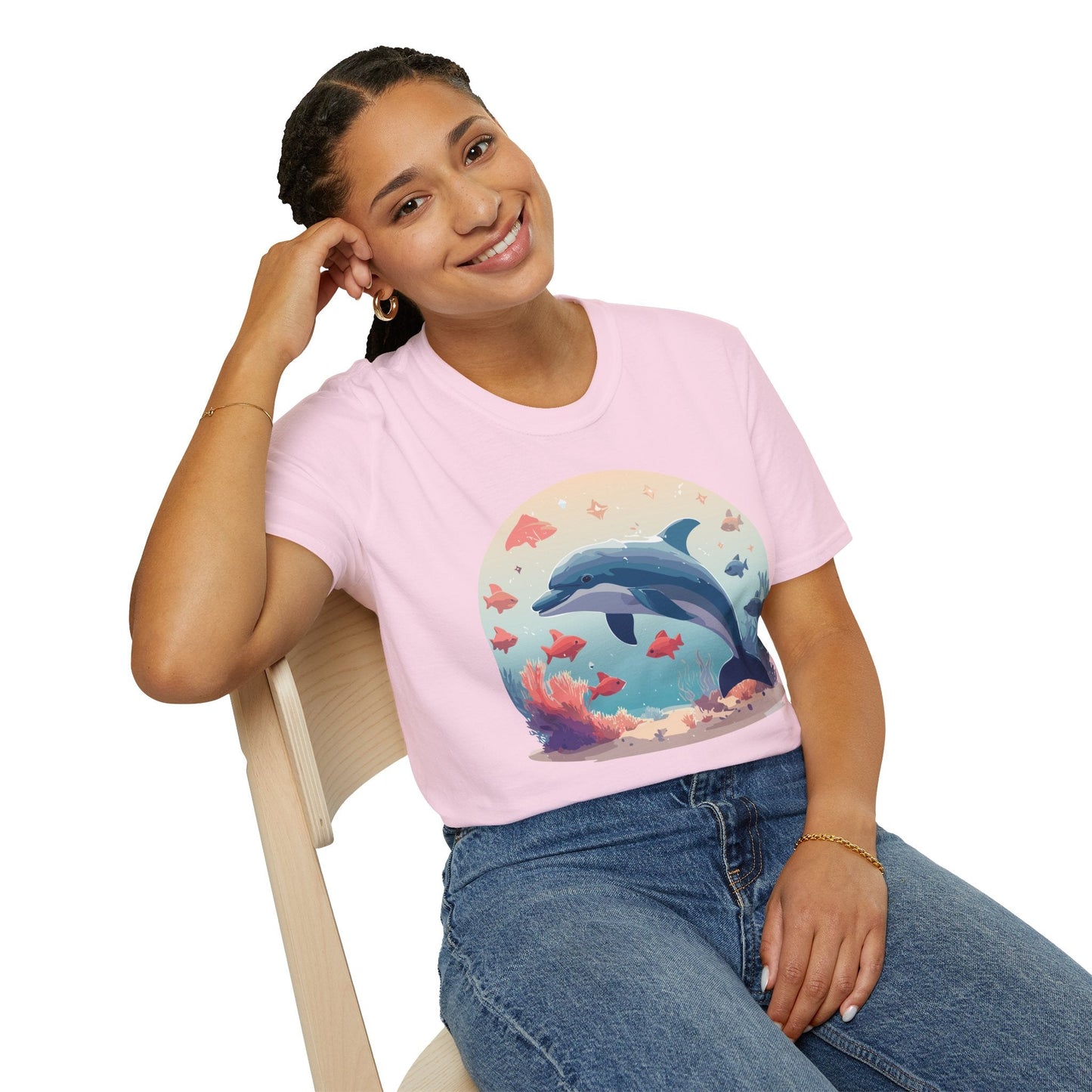 Dolphin Shirt Unisex Softstyle Tee 64000 Gildan 100 Percent Ring Spun Cotton For Everyday Comfort