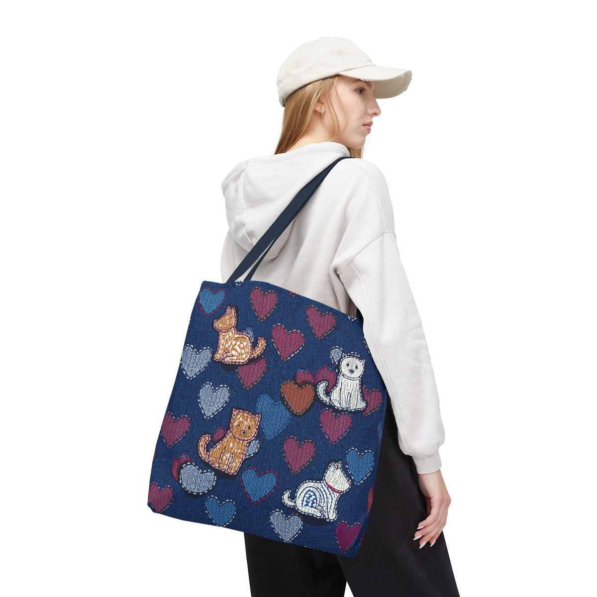 Love Day Graphic Design Denim Fabric Imitation Print Unisex Canvas Bag POLY 3 Sizes Tote Bag 201-3