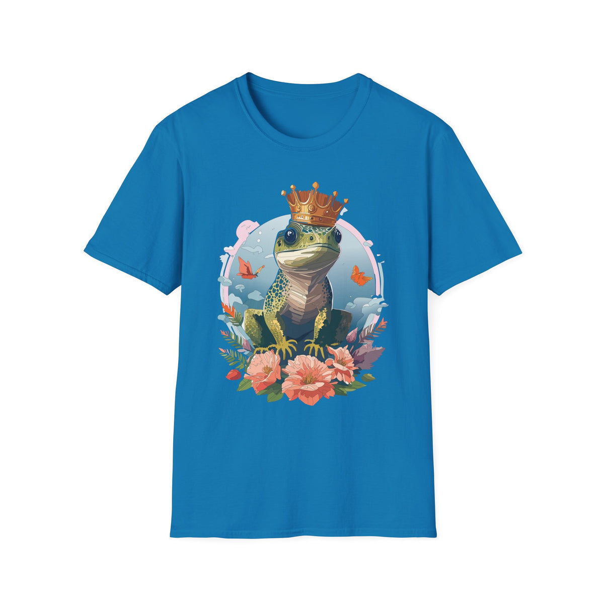 Frog Prince T-Shirt | Crowned Frog Illustration, Floral Accent