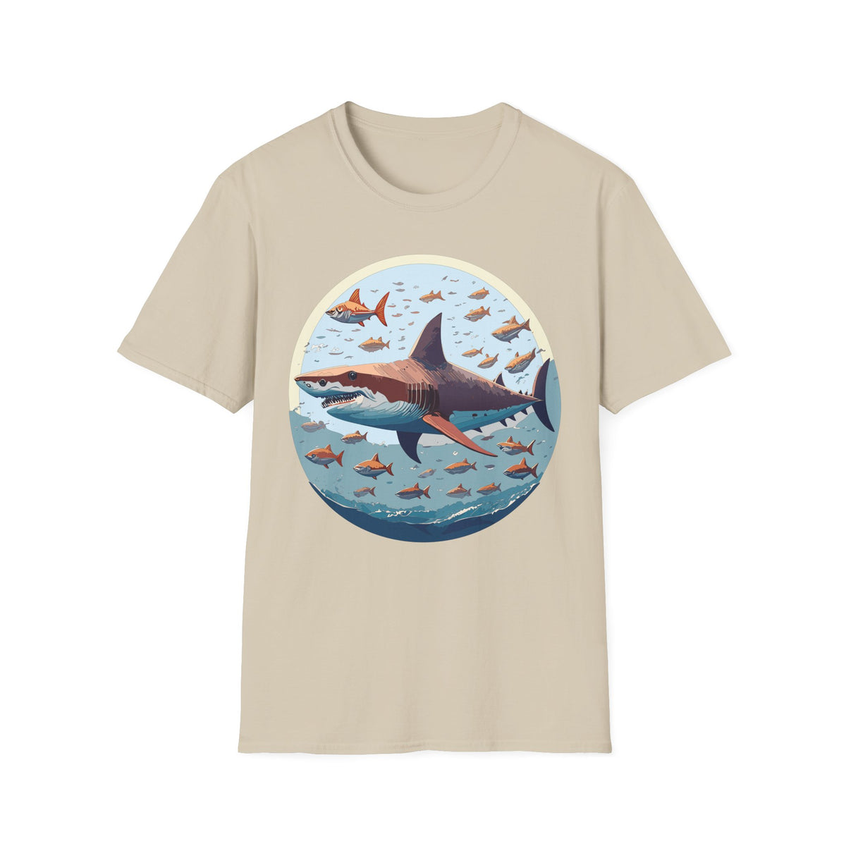 Great White Shark Circle Illustration T-Shirt | Ocean Fish Scene