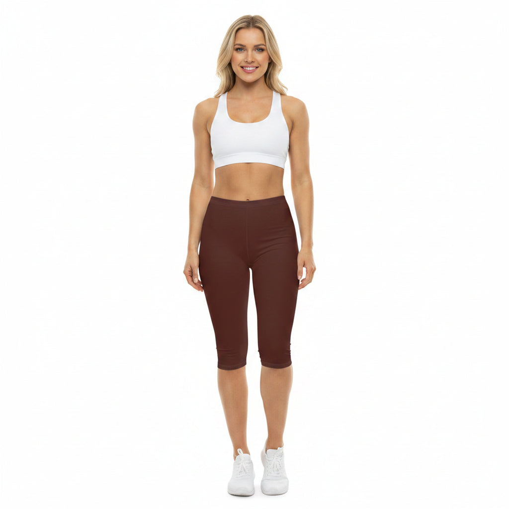 Bordo Espresso Color Women's Brushed Suede Poly Span Casual Capri Leggings XS-2XL