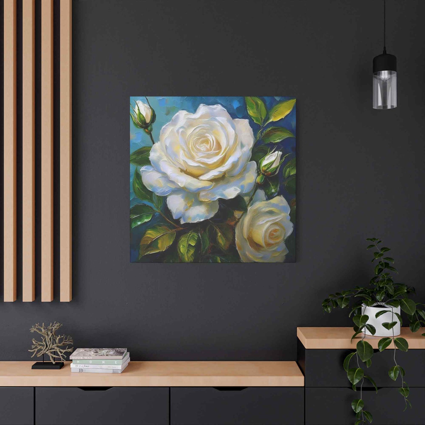 White Roses Print Canvas, Roses Oil Paint Print 20x20, 24x24, 30x30, 32x32, 36x36, Floral Art Design Print Non-Frame MC-19
