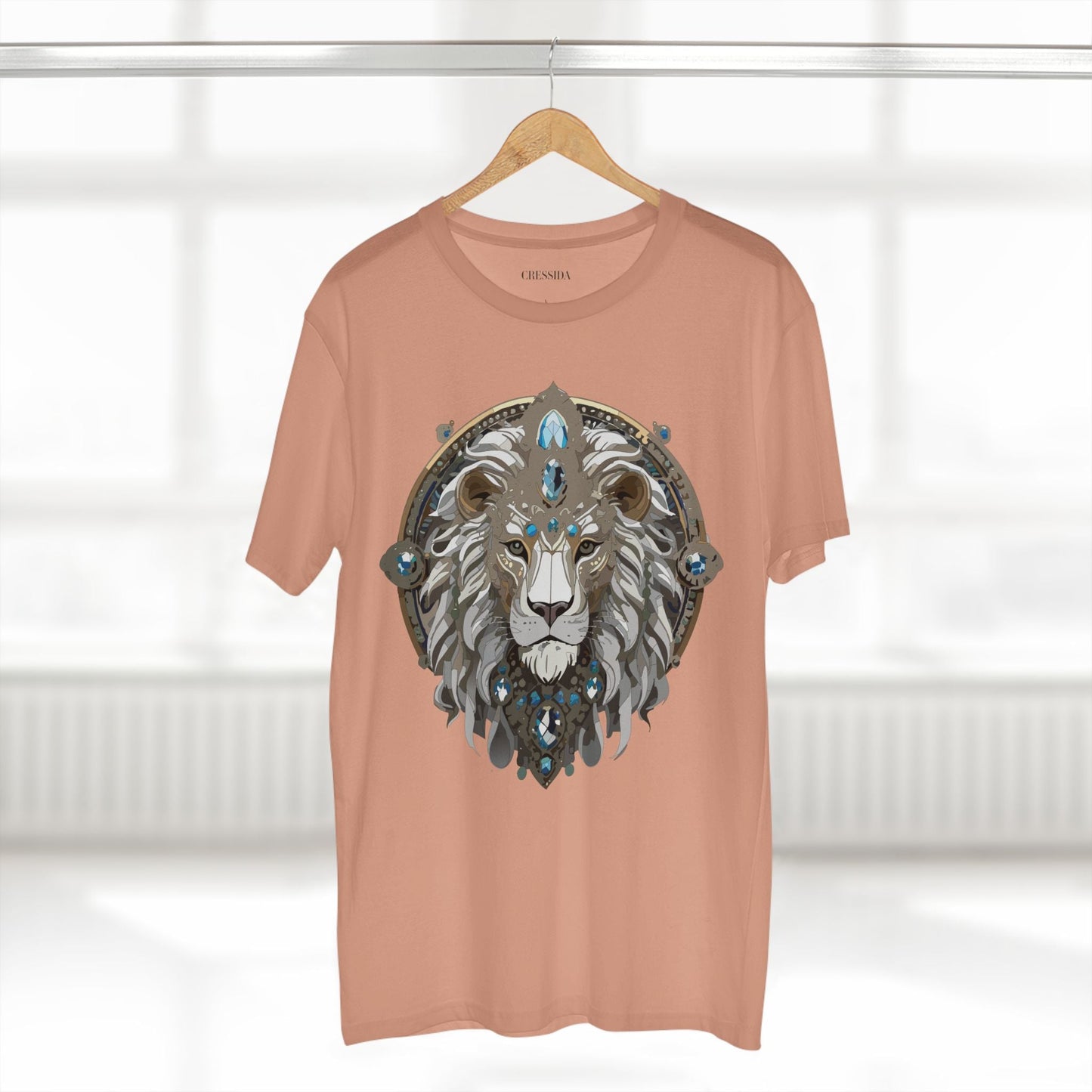 Lion Graphic Unisex 100 Cotton Tee With Unique Animal Golden Medallion Art Design 56