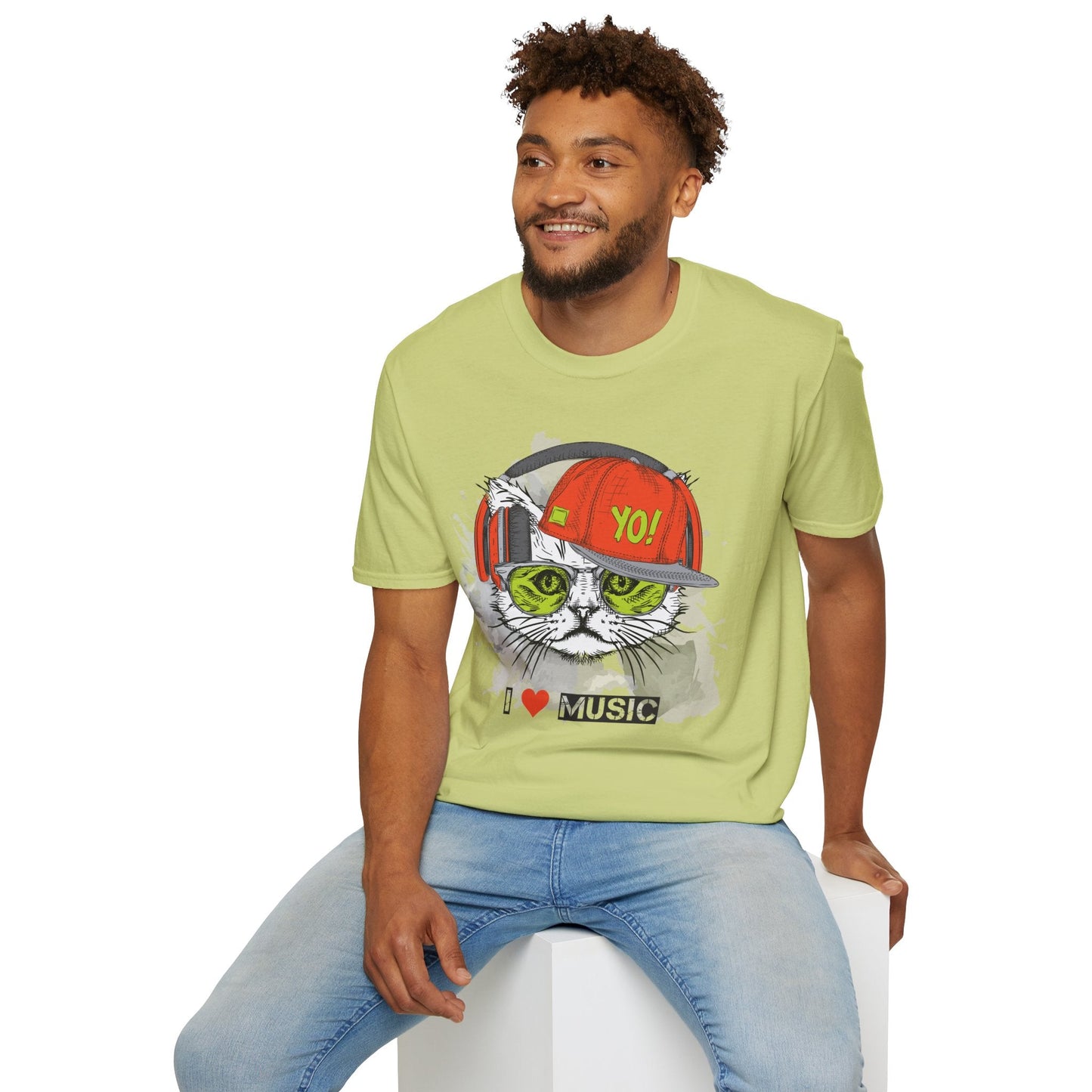 I Love Music Animals Shirt With Headphones Unisex Softstyle Tee Gildan 64000 Cotton Comfort