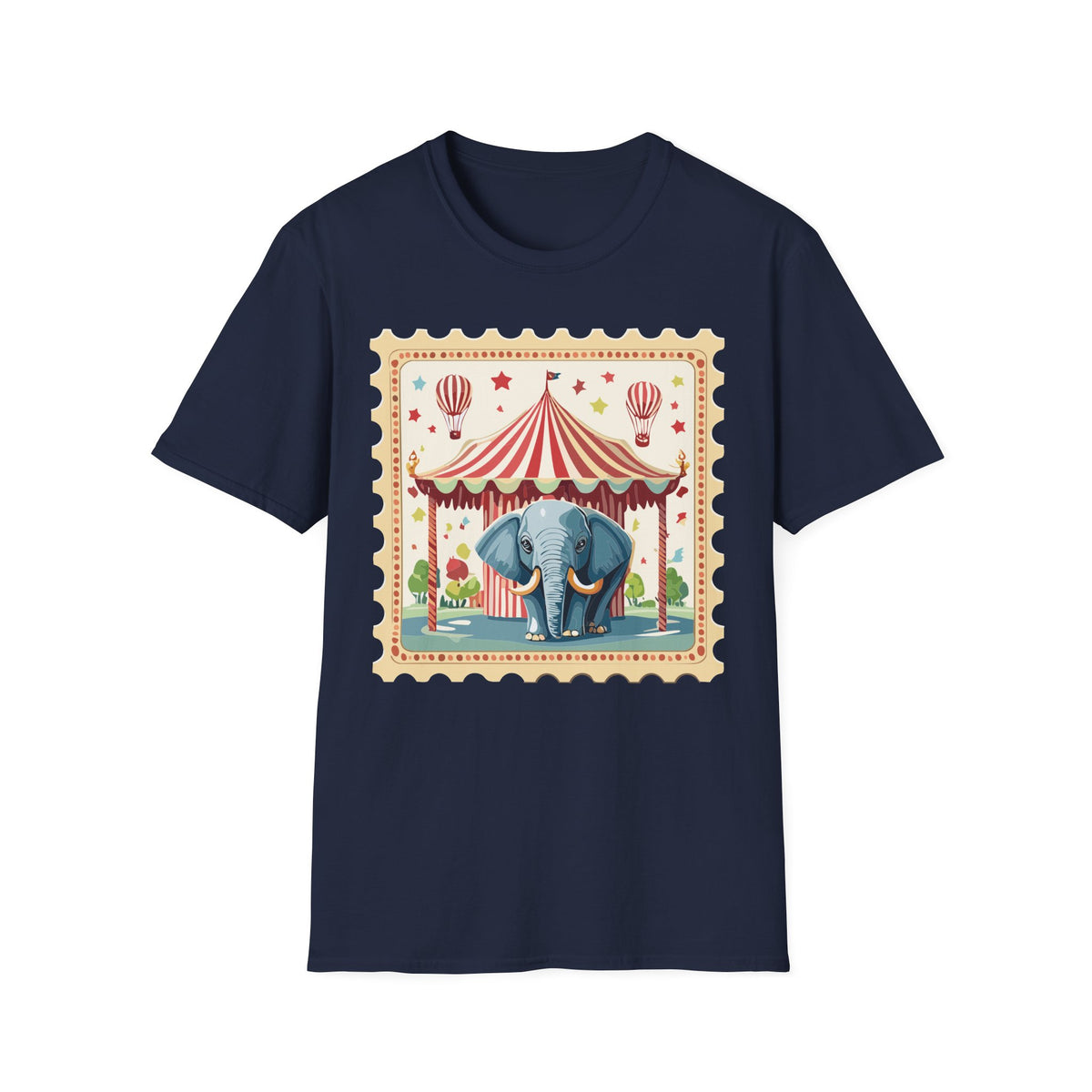 Vintage Circus Elephant T-Shirt | Carnival Tent, Hot Air Balloons Graphic Tee Unisex 100 Cotton Gildan T-Shirt