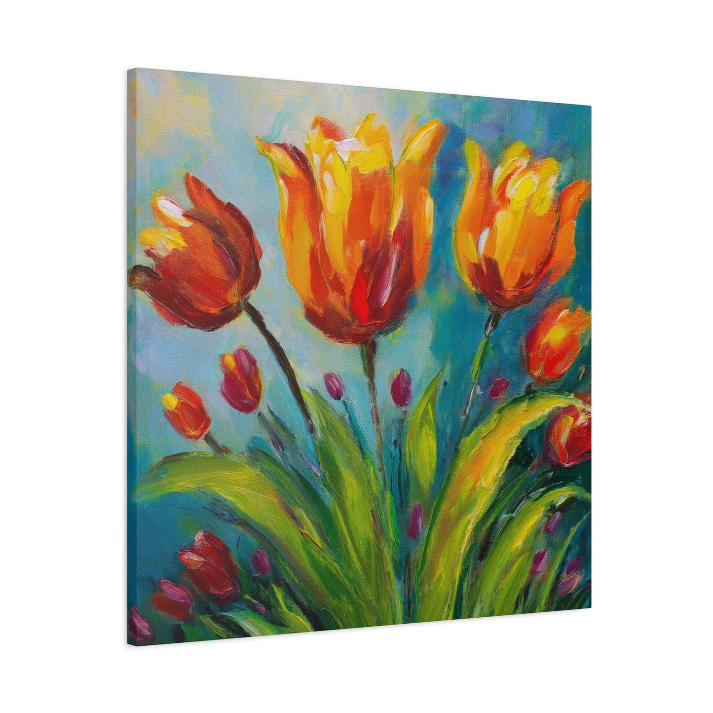 Tulips Print Canvas, Floral Oil Paint Print 20x20, 24x24, 30x30, 32x32, 36x36 Art Design Pine-Wood Inner Frame MC-143