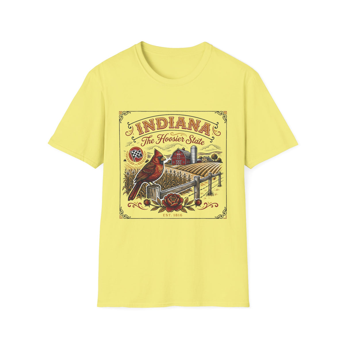 Indiana The Hoosier State T-Shirt — Cardinal Bird Farm Vintage Travel Tourist Graphic Design Unisex 100 Cotton Gildan T-Shirt
