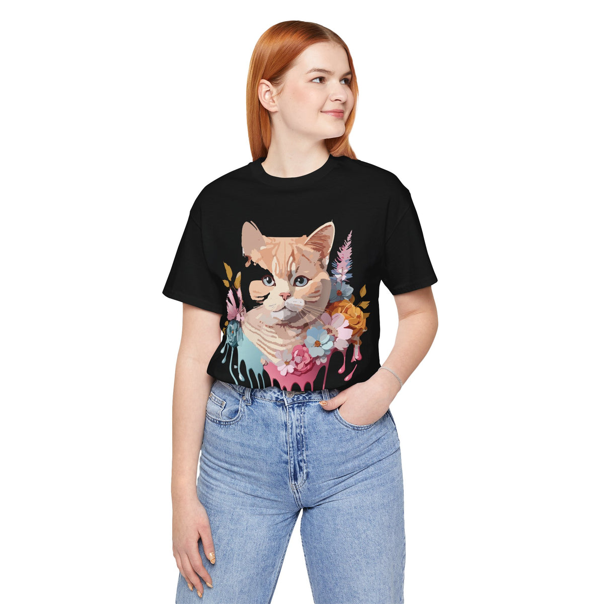 Cat Graphic Unisex Cotton Bella+Canvas Tee with Art Animal Design e101