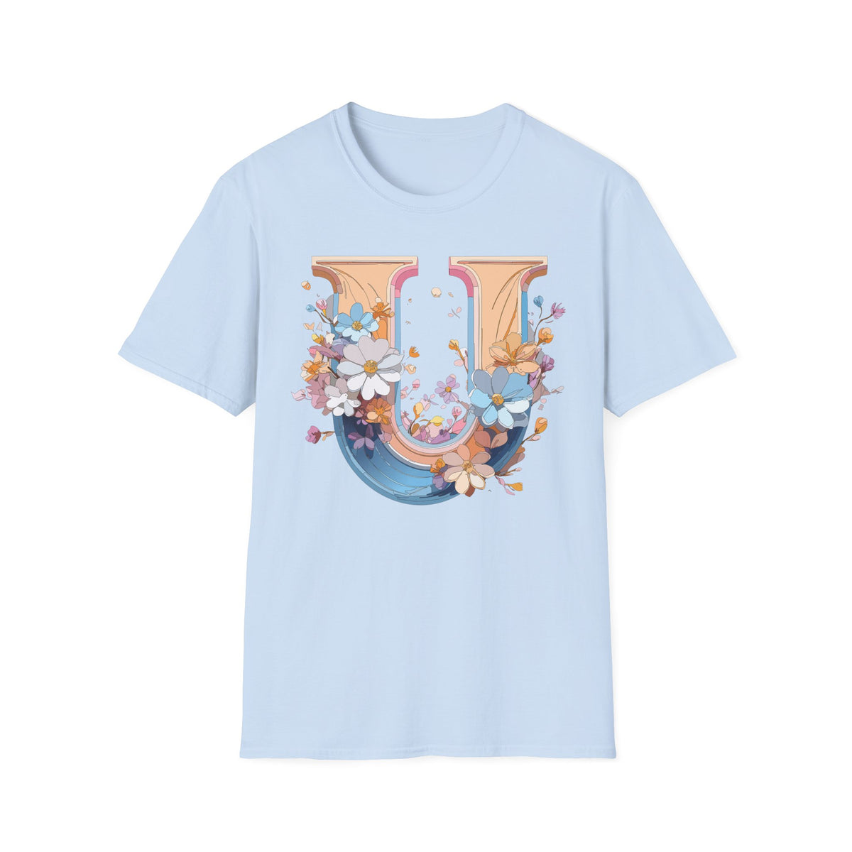 Floral Letter U T-Shirt | Monogram Initial Tee, Botanical Alphabet Shirt