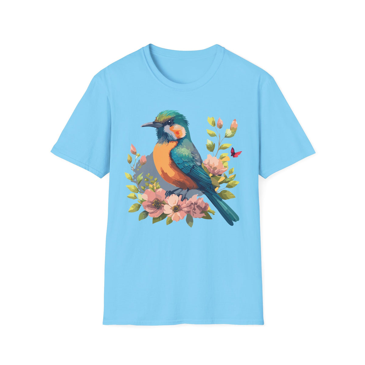 Colorful Bird Illustration T-Shirt | Floral Watercolor Kingfisher