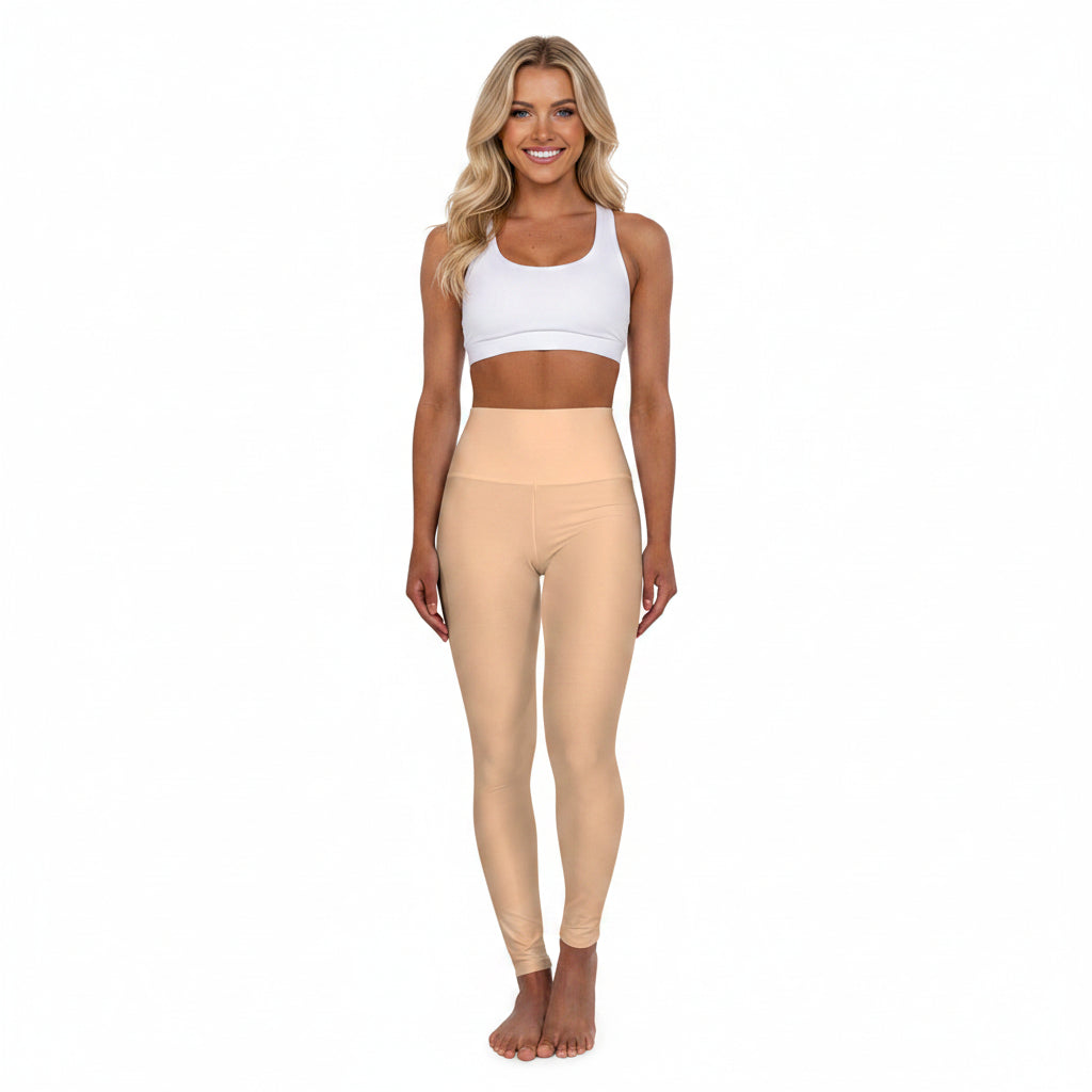 Peach Glow Color High-Waist Yoga Leggings Women's Seamless Poly-Span Stretchy Pants XS-2XL