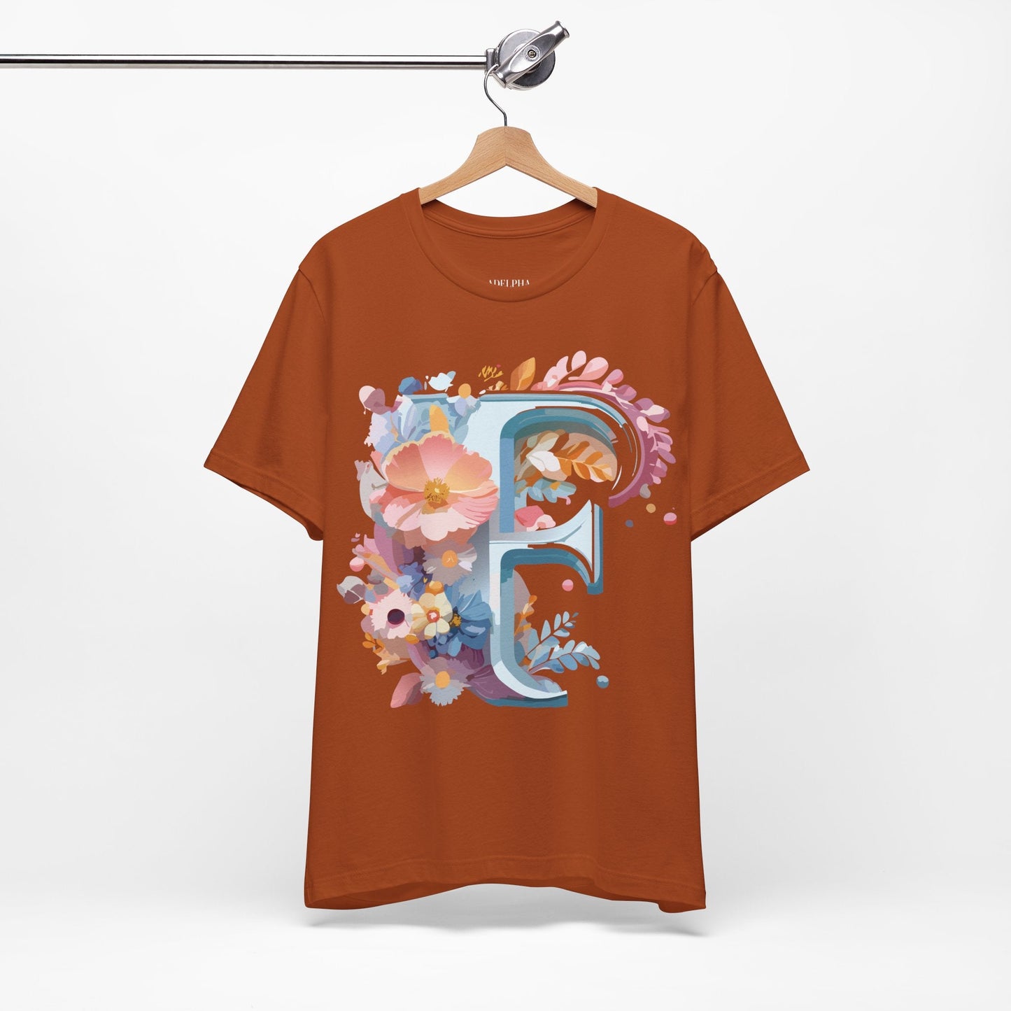 Letter F Graphic Tee Unisex Short Sleeve Vintage Inspired Adelpha Artwork Collection