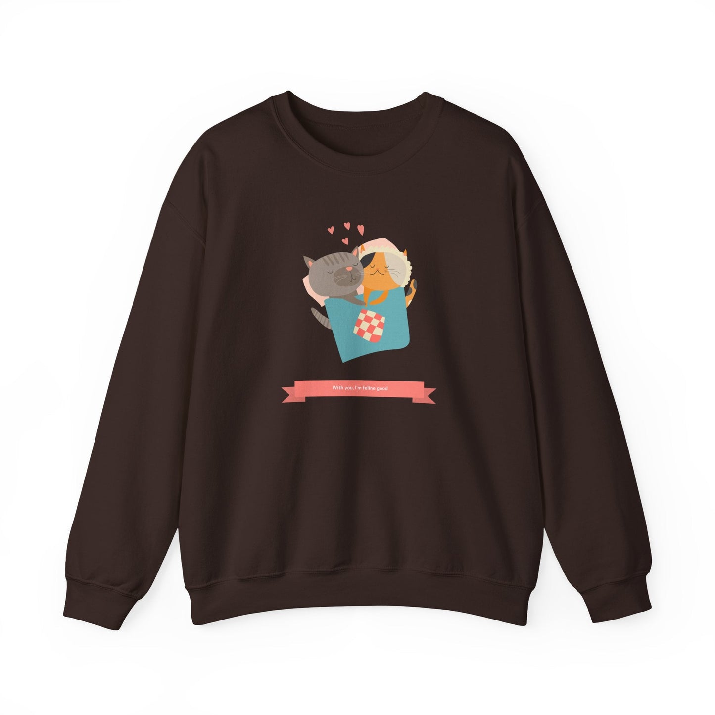 Cat Heart Sweatshirt Unisex Valentines Day 50 50 Cotton Poly Crewneck Gildan 18000