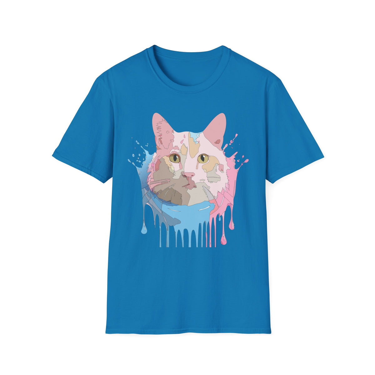 Pastel Drip Cat Portrait T-Shirt | Watercolor Cat Face