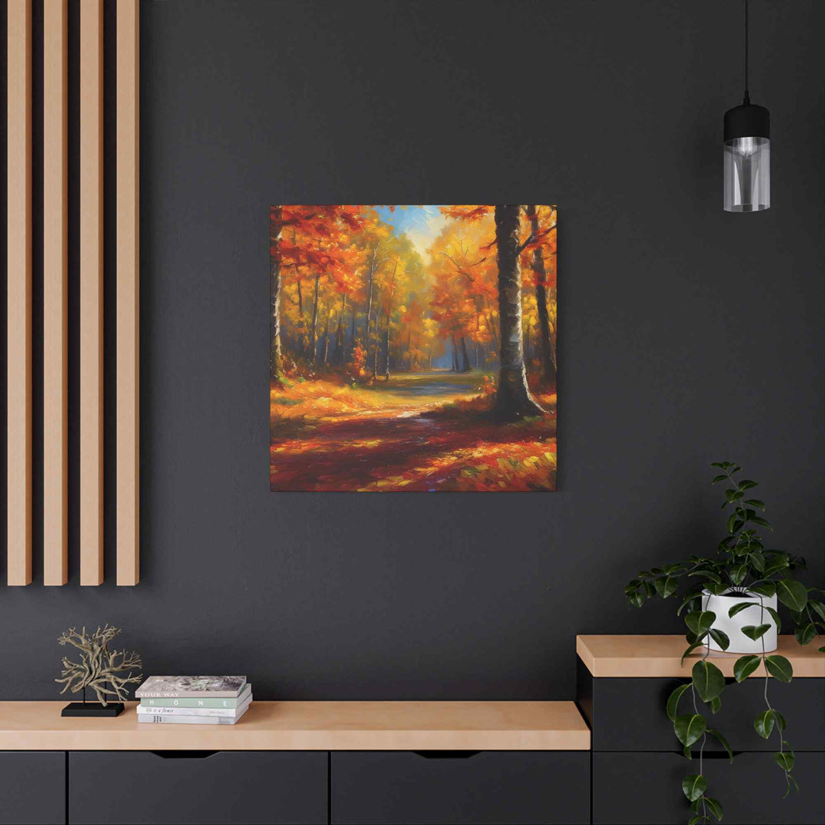 Fall Forest Print Canvas, Oil Paint Print 20x20, 24x24, 30x30, 32x32, 36x36 Art Design Canvas Pine-Wood Inner Frame MC-101