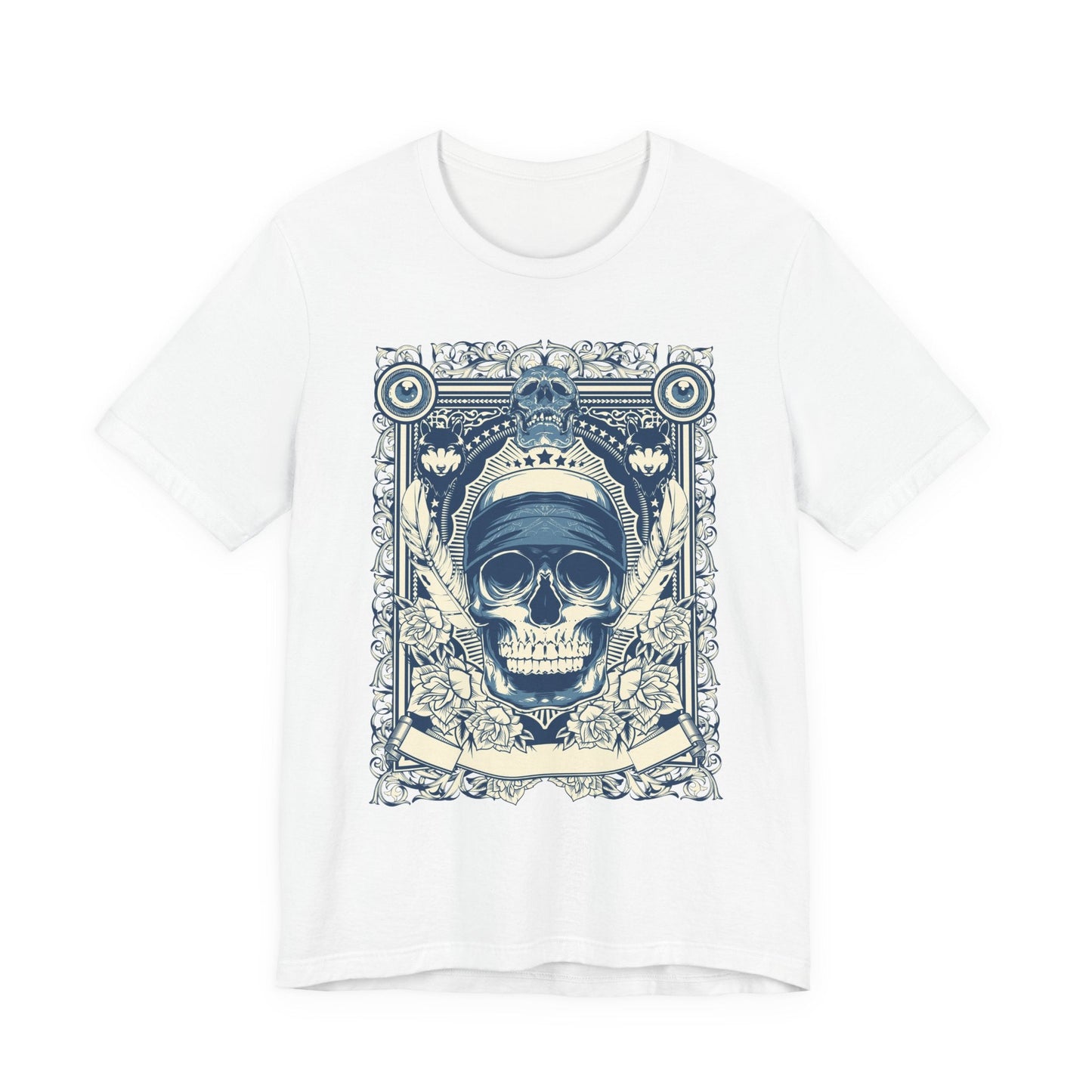 Skull Crown Graphic Tee Vintage Ornate Skull Illustration Rock Band T-Shirt