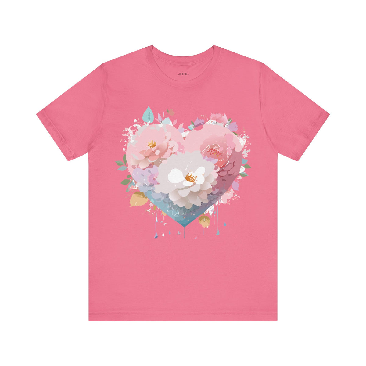 Valentine's Day Graphic Unisex Cotton Bella+Canvas Tee with Floral Art Design d99