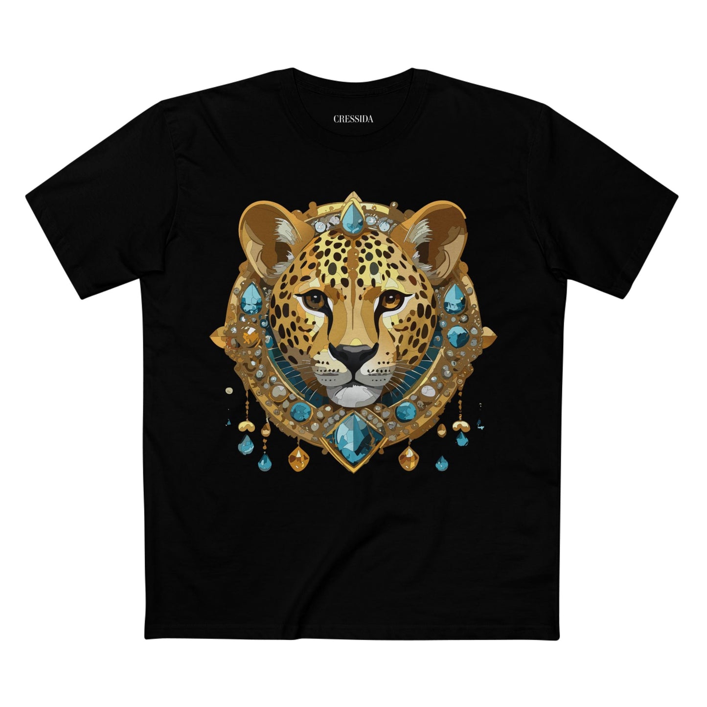 Cheetah Graphic Unisex 100 Cotton Tee With Unique Animal Golden Medallion Art Design 44